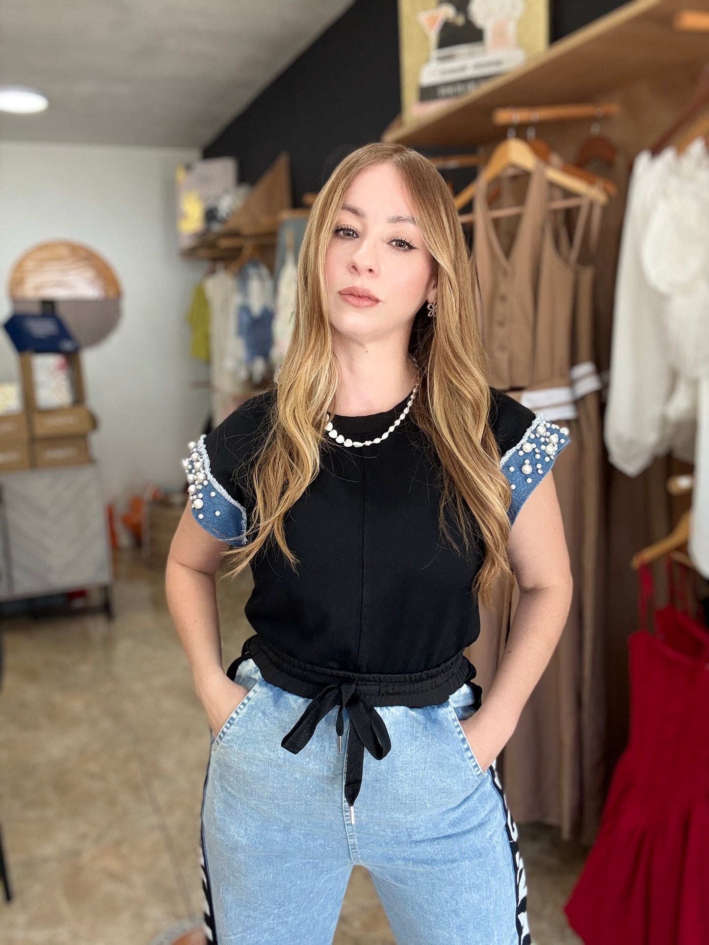 Black & Denim Top