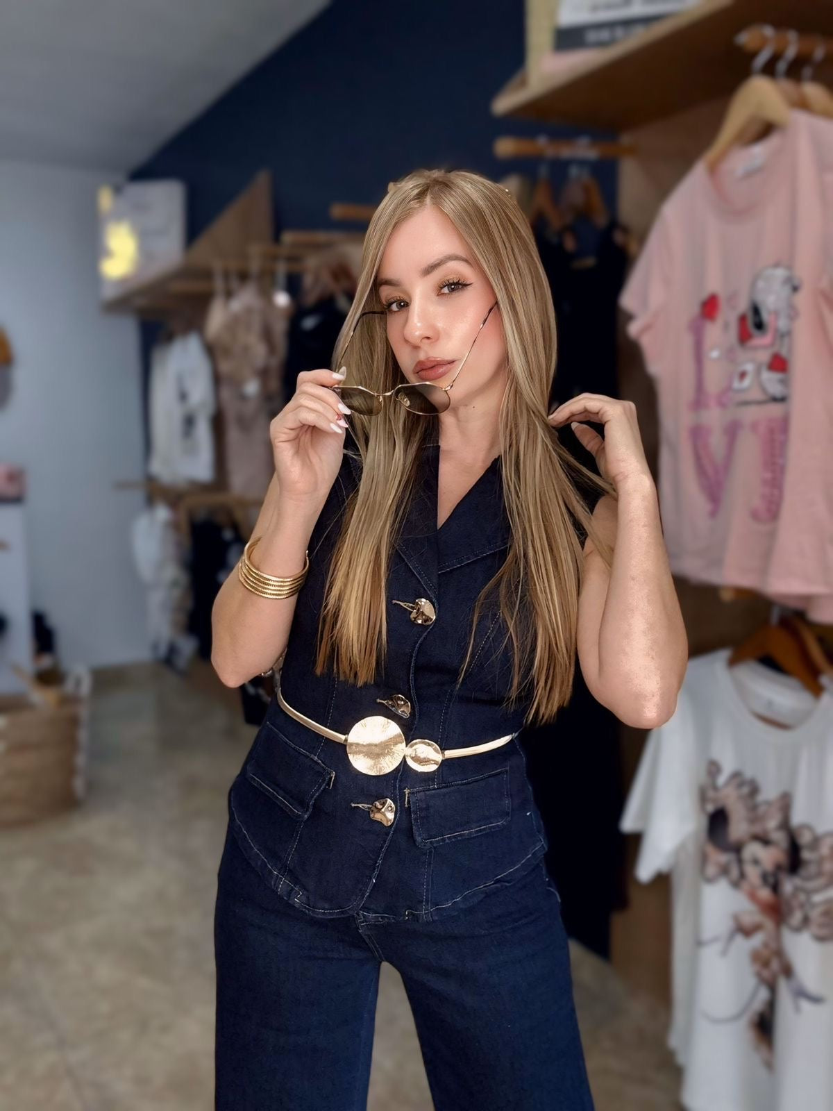 Vest denim Belt set