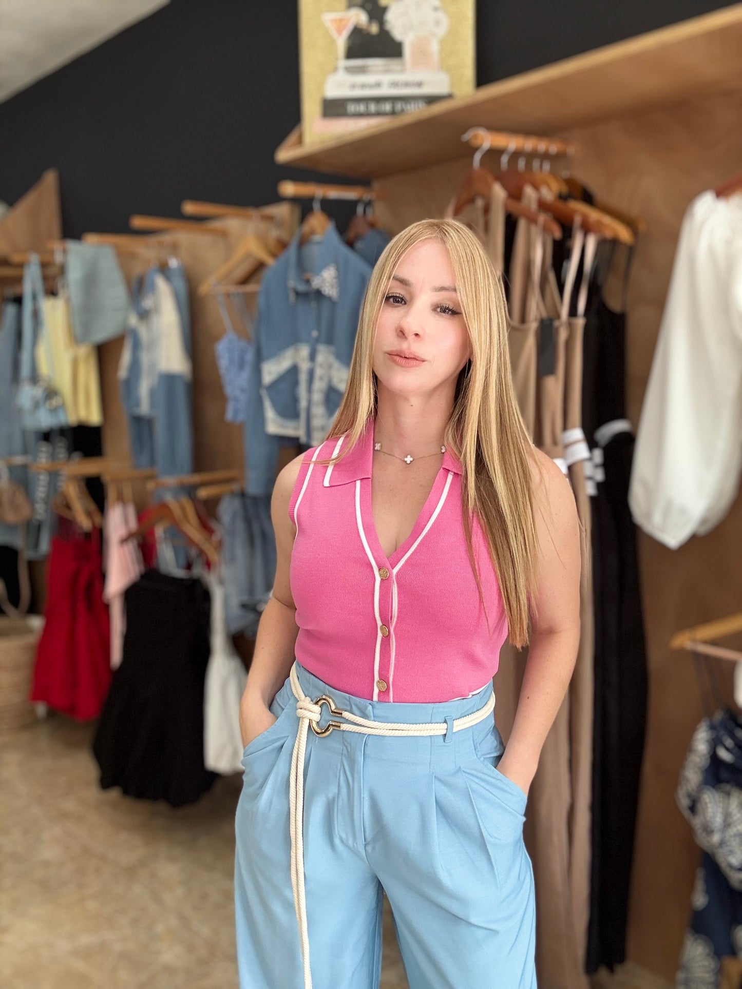 V Neck Pink Top