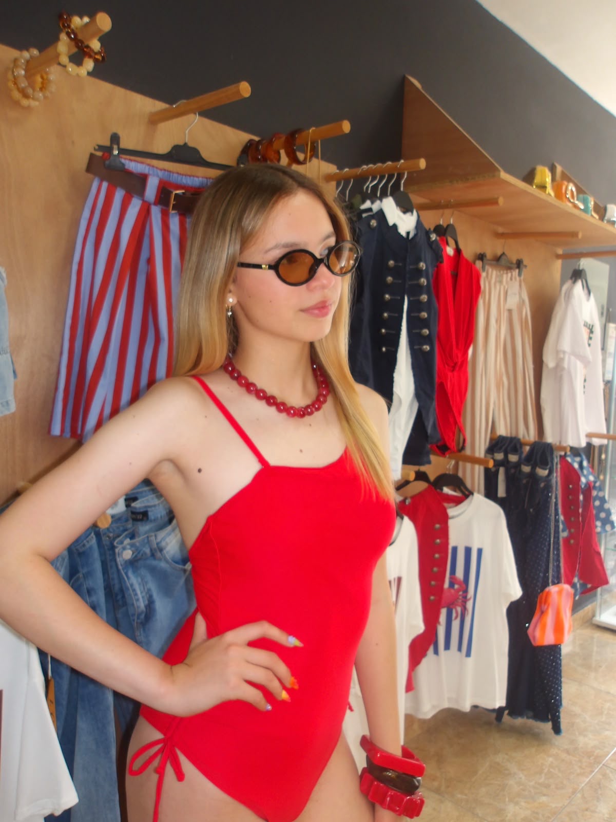 Red One shoulder bikini