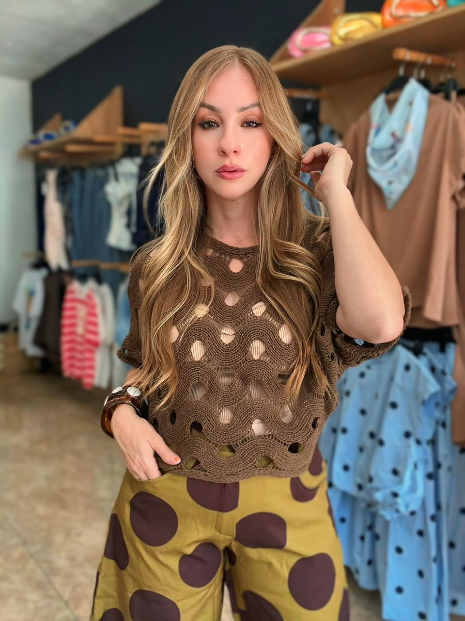 Mocha Lace top (One Size )