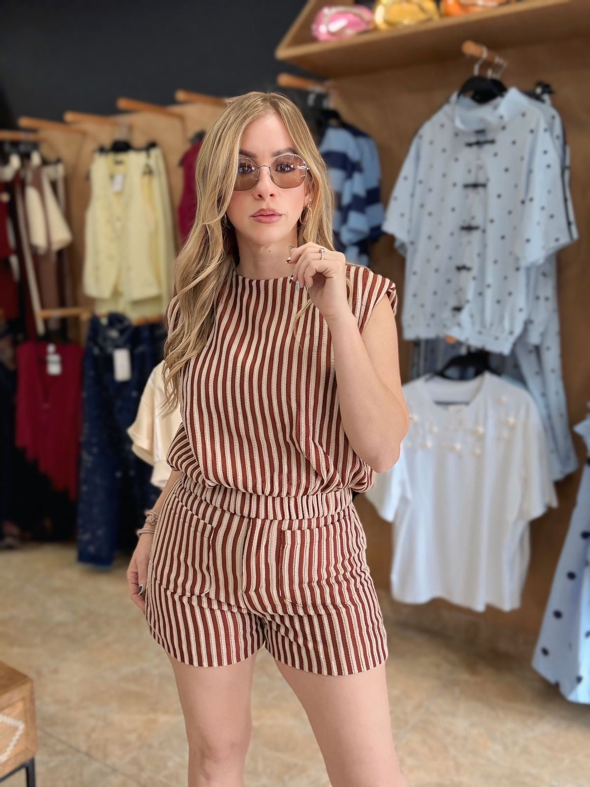 Stripe pocket Short Set