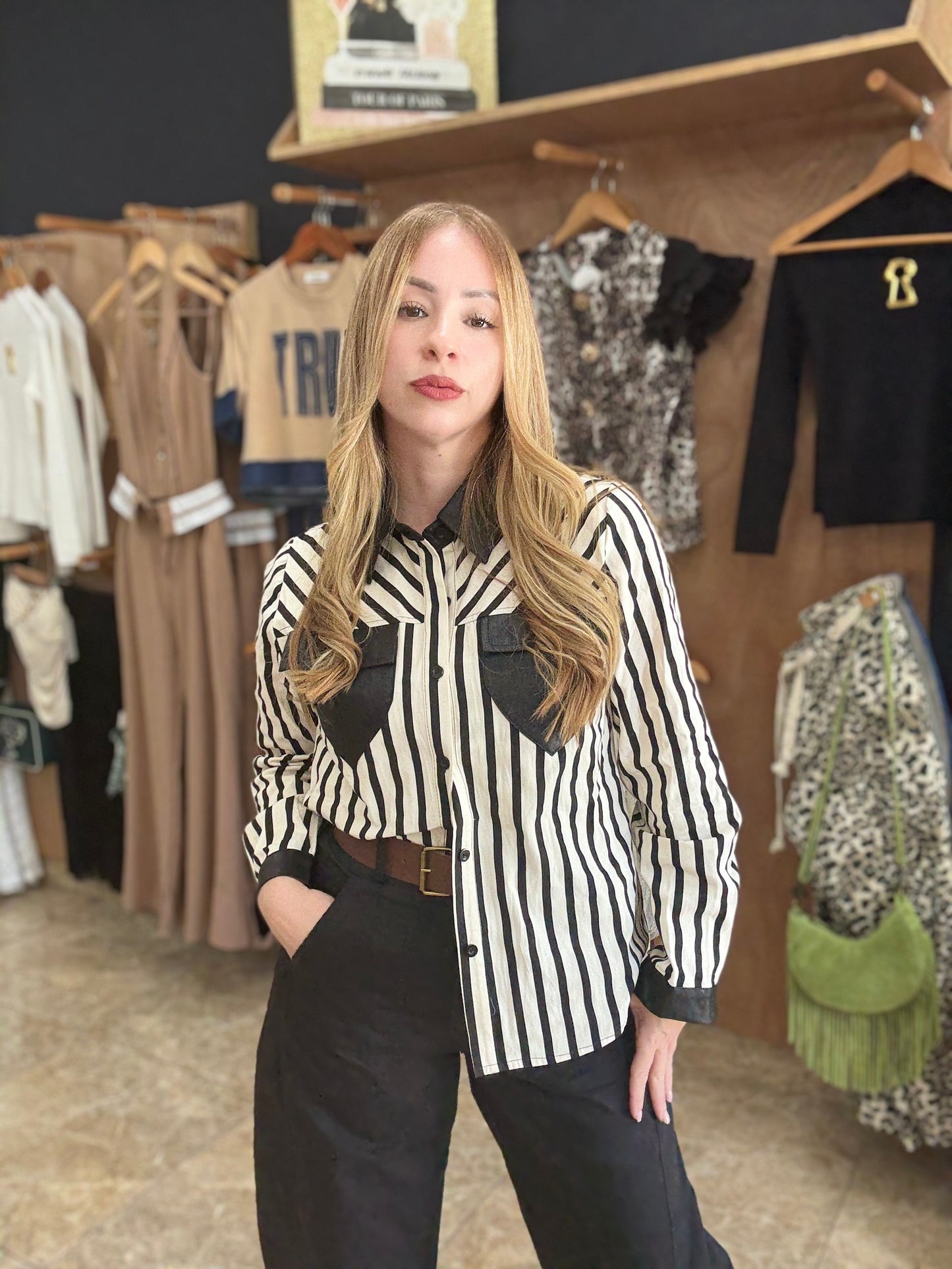 Stripe Leather top