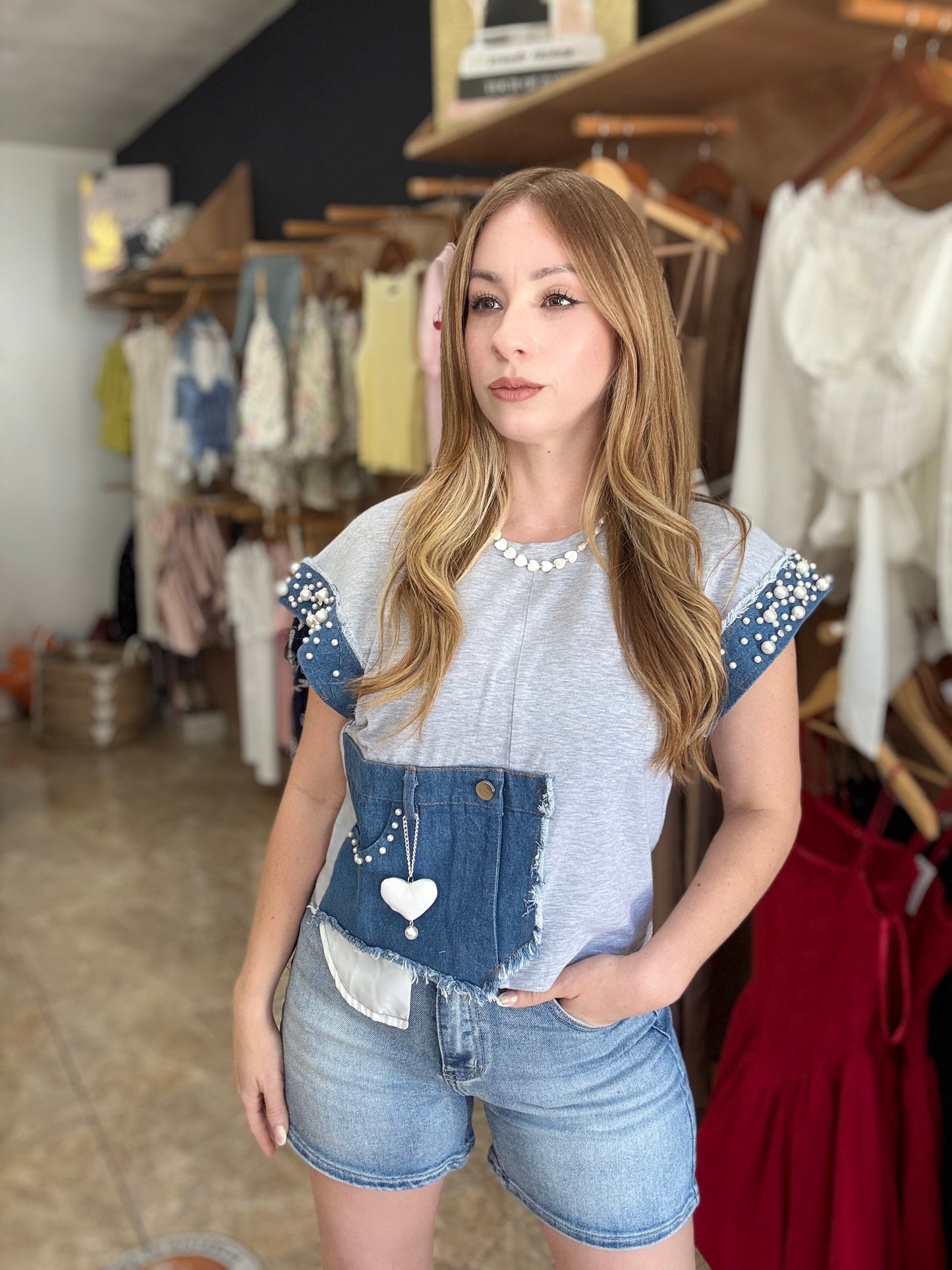 Gray & Denim Top