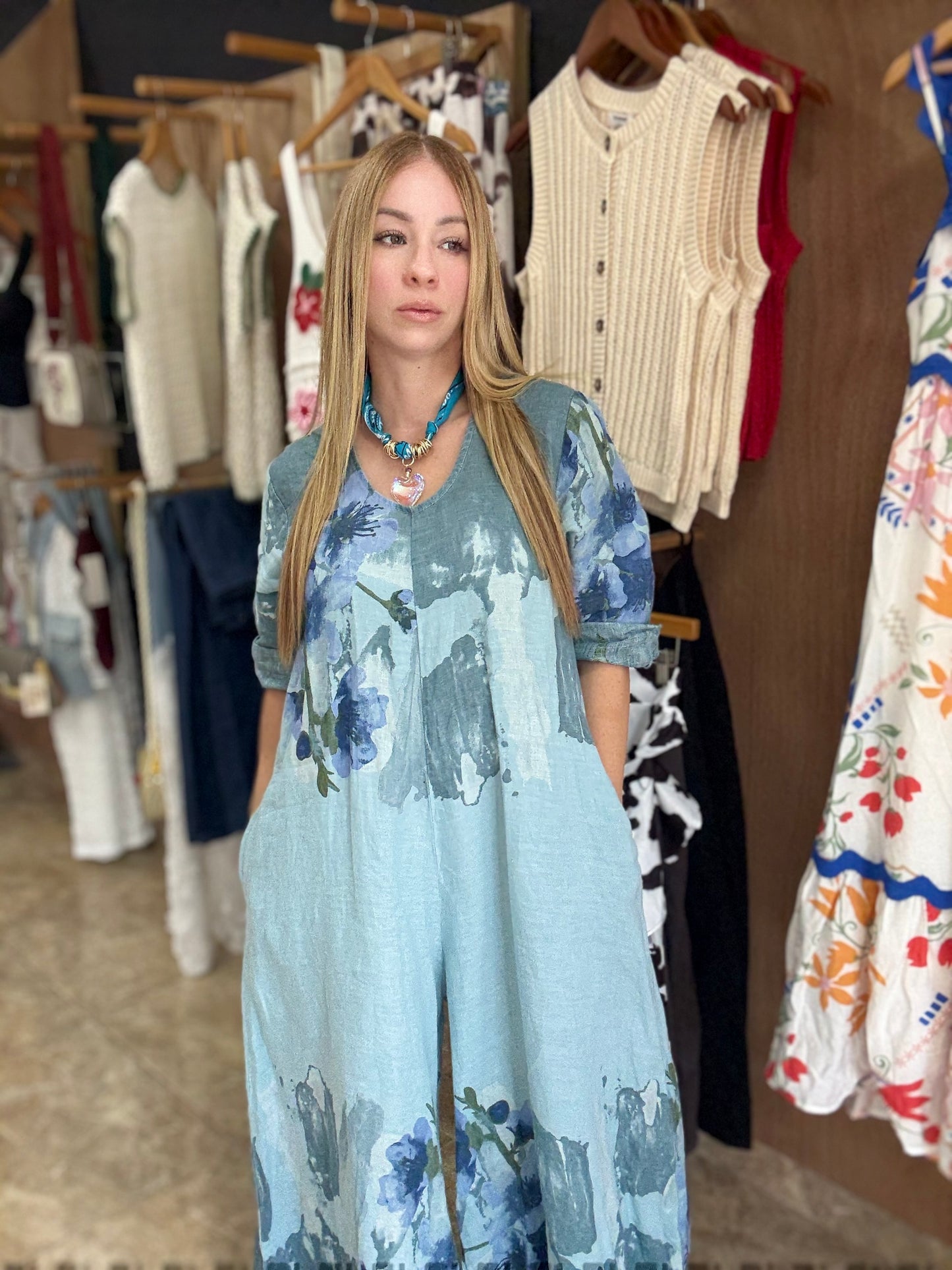 Linen Print Jumpsuit