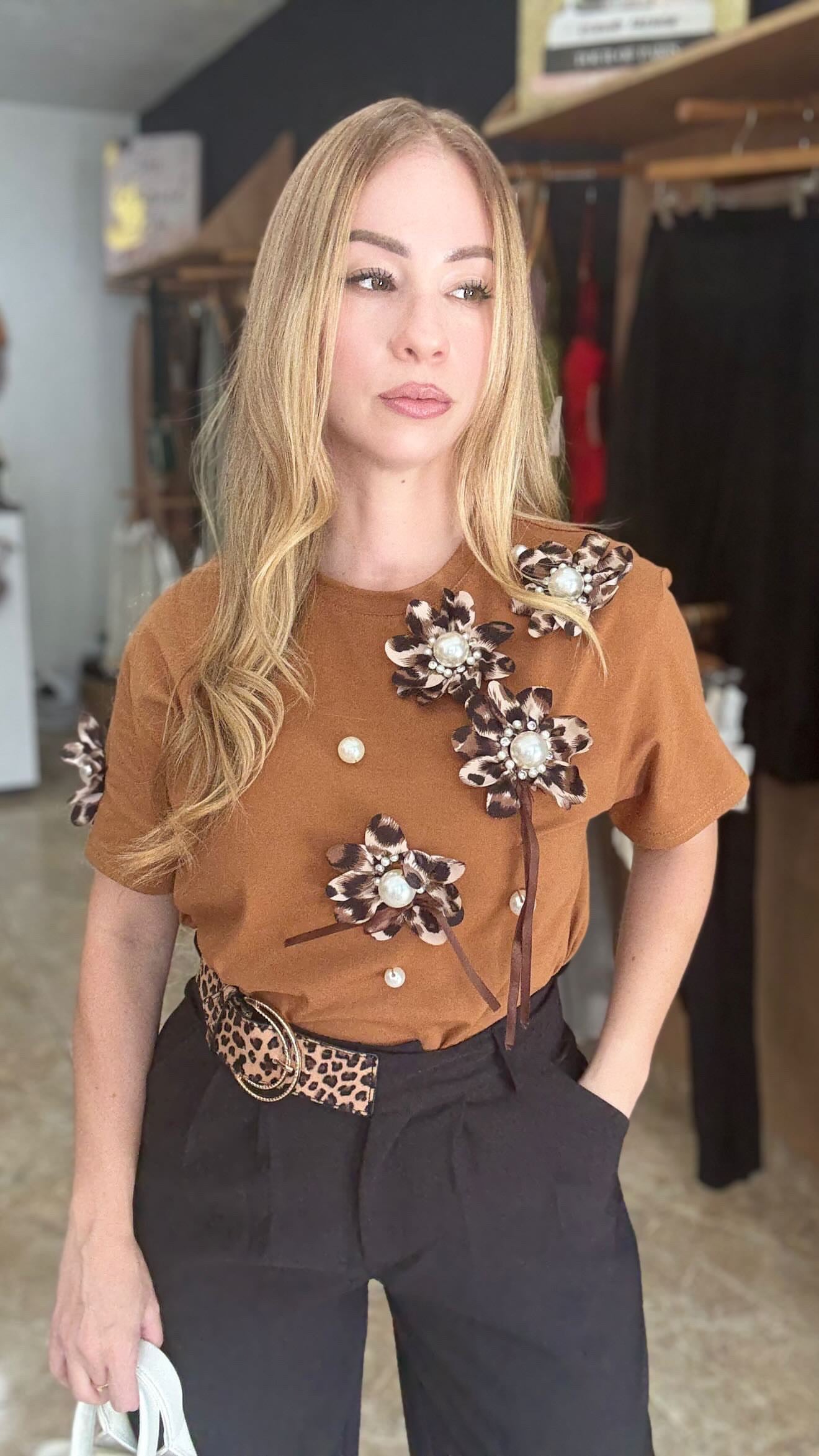Camel animal print top