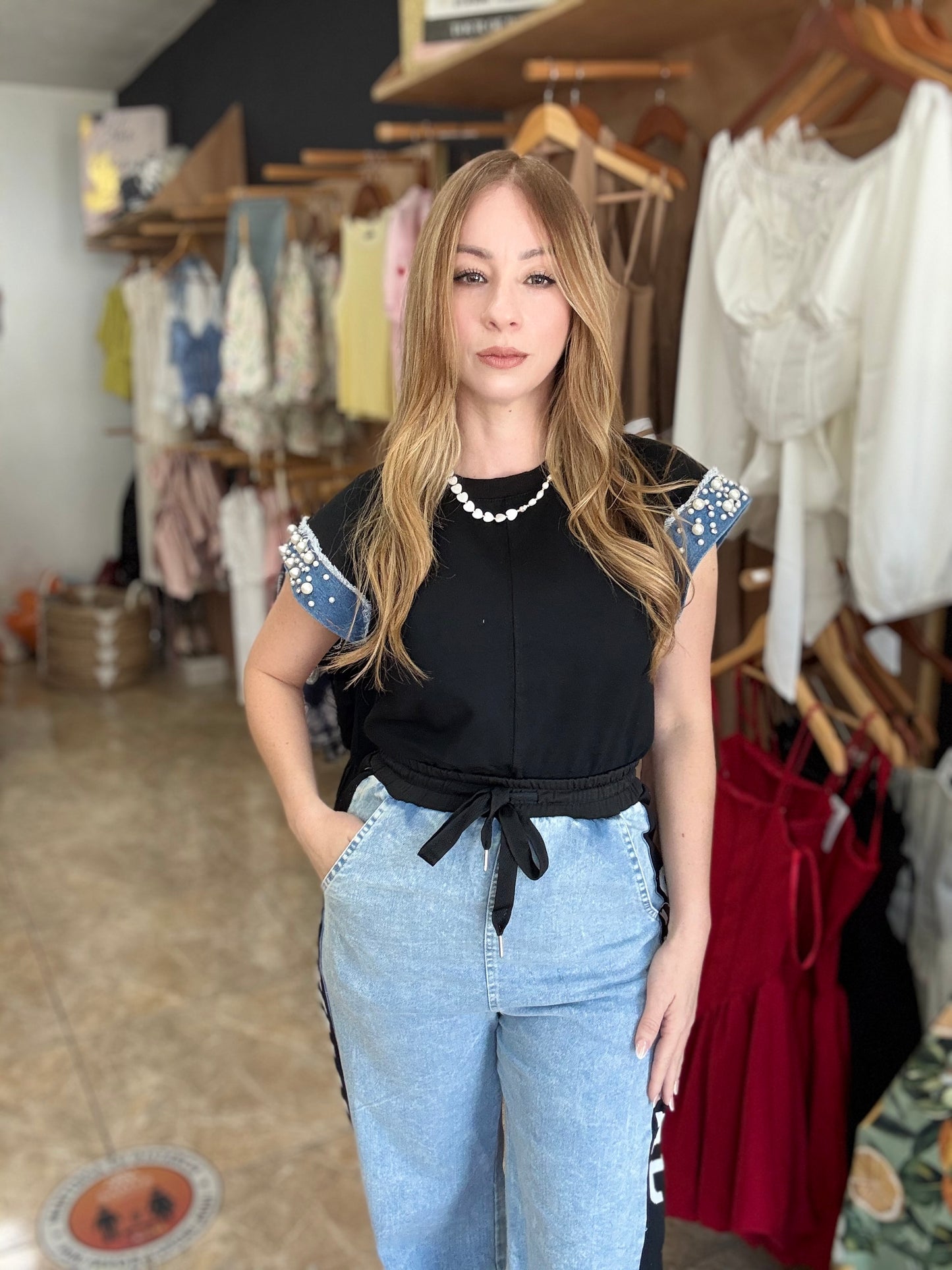 Black & Denim Top