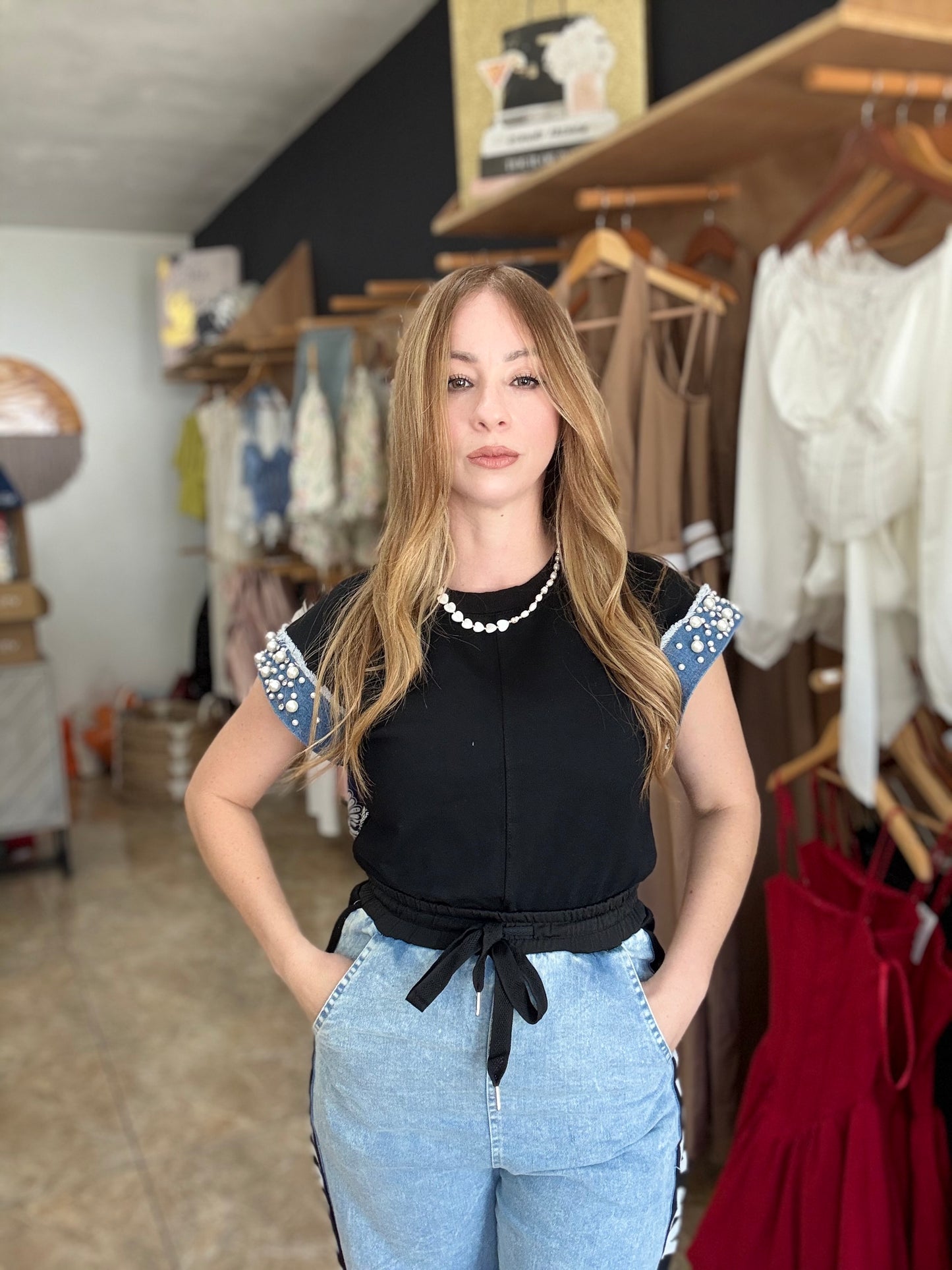 Black & Denim Top