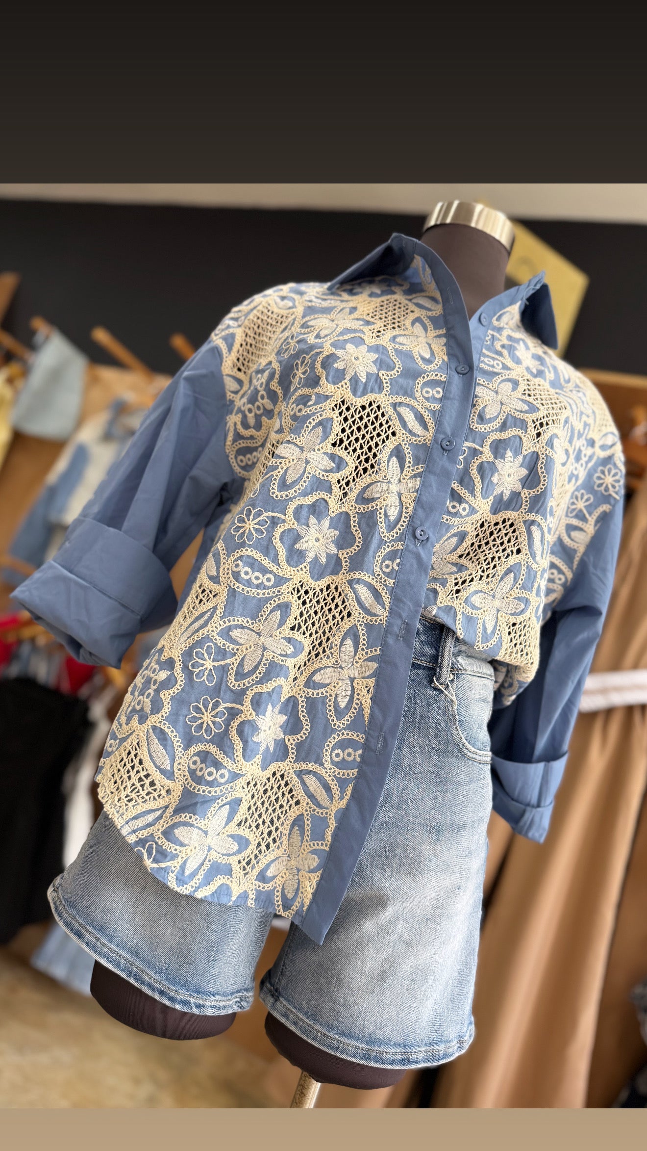 Lace Denim Top