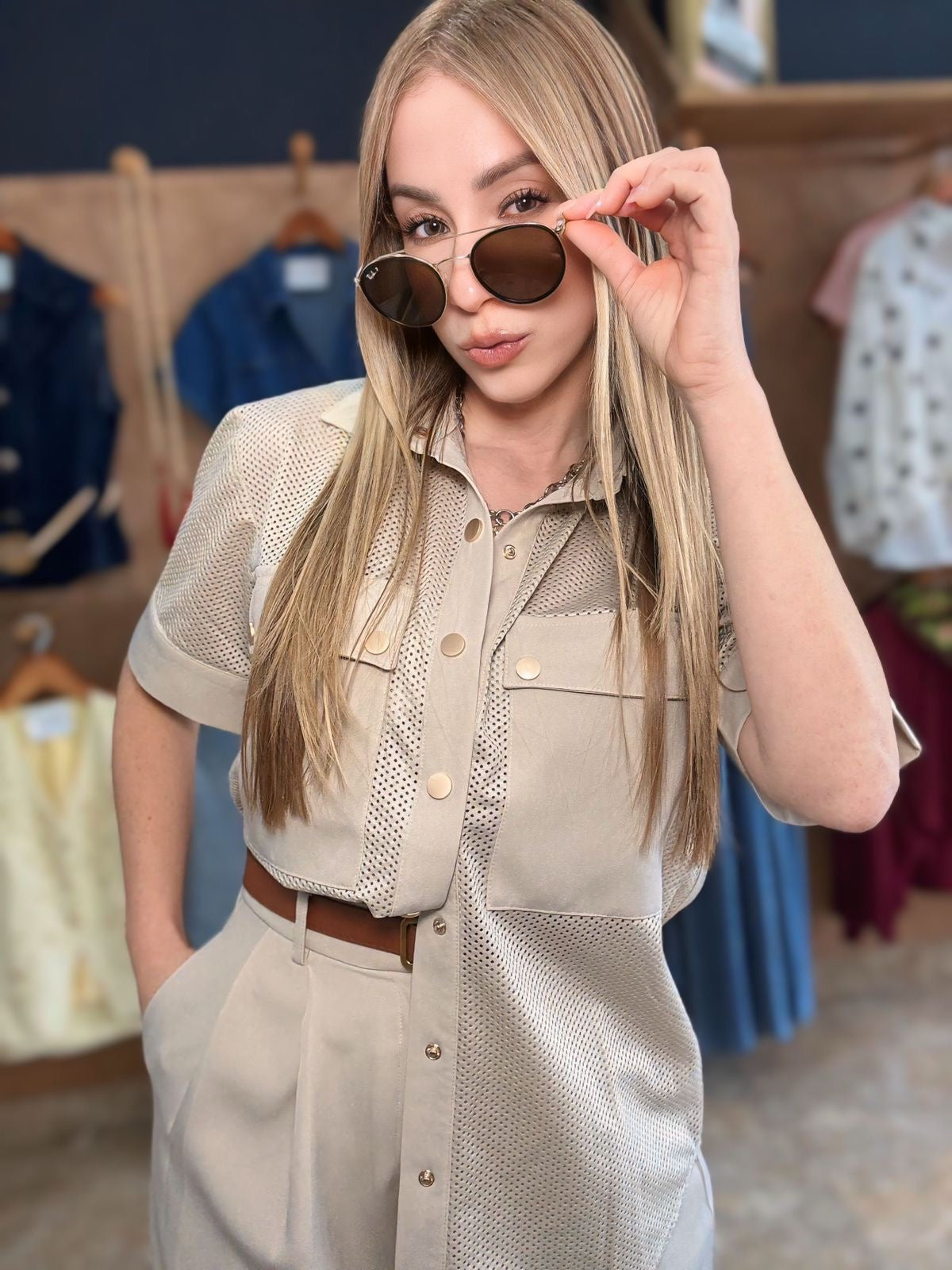 Beige Pant SeT With Belt