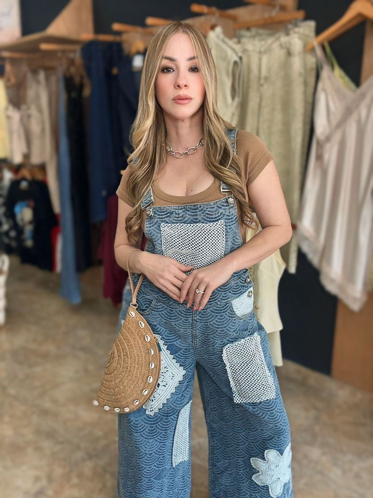 Exclusive Boho Lace Denim Jumpsuit