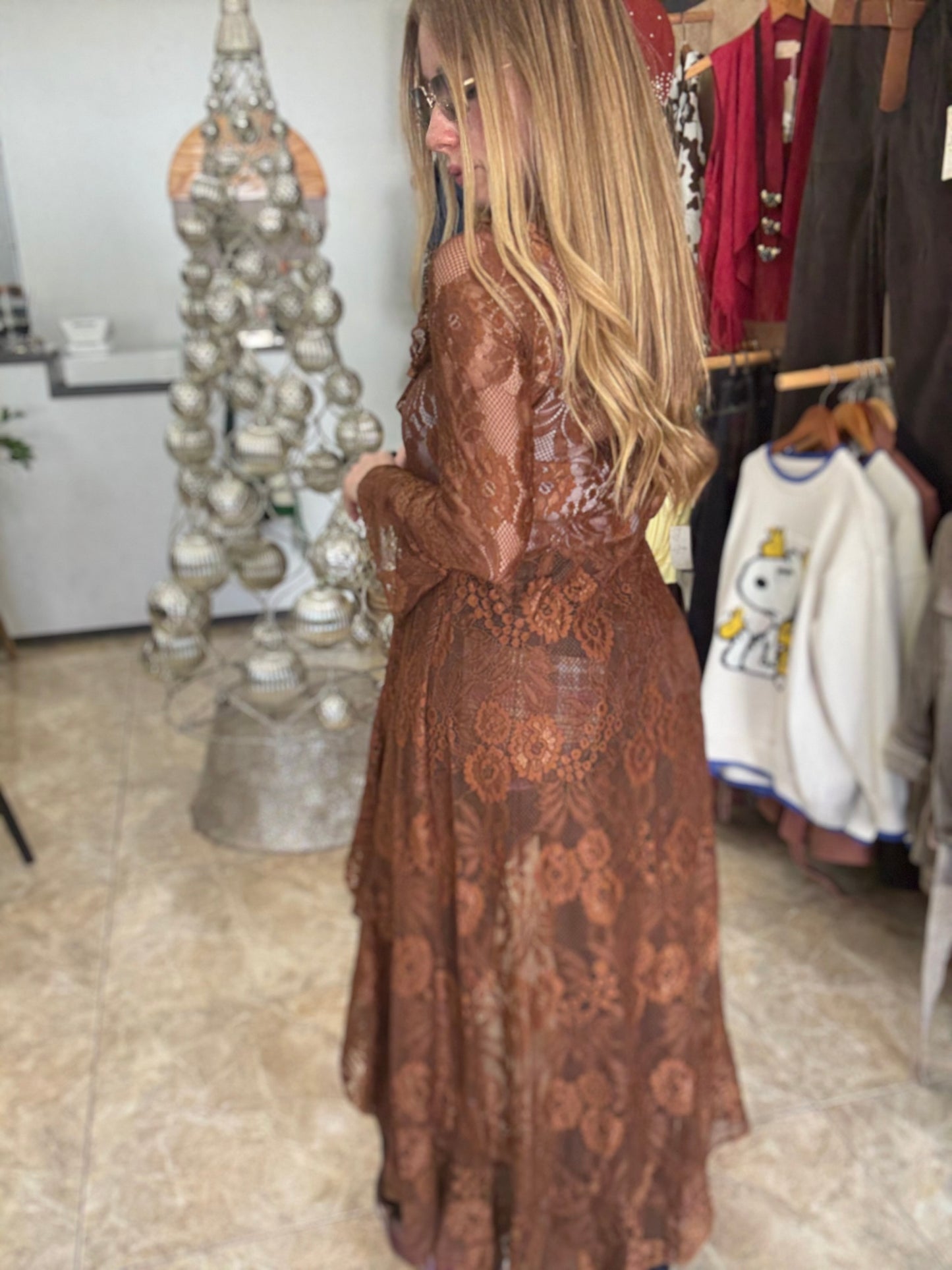 Hi low Lace top Brown