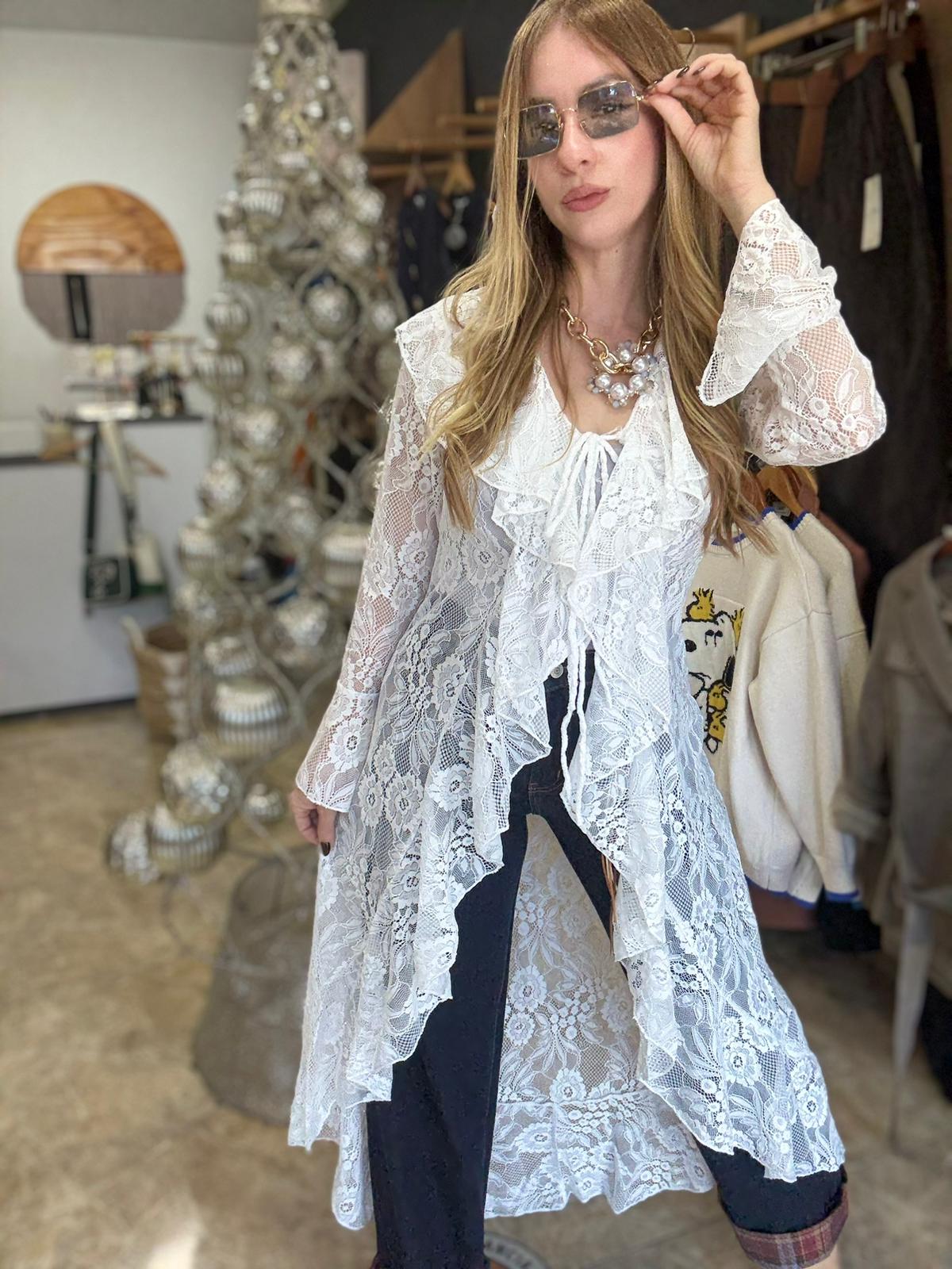 Hi low Lace Top White