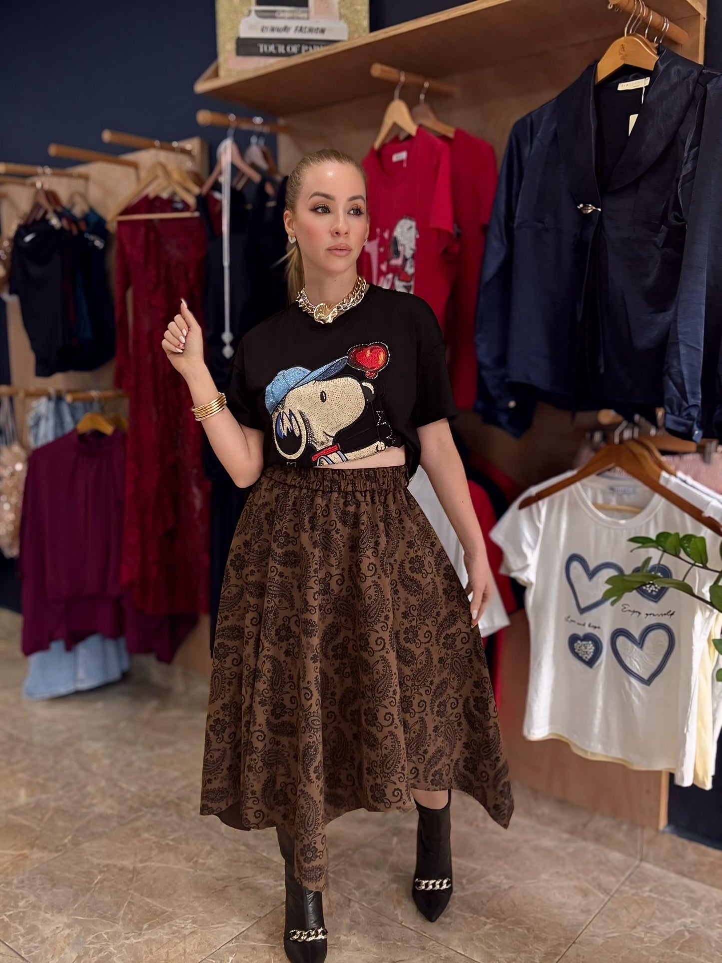 Falda asimétrica animal print