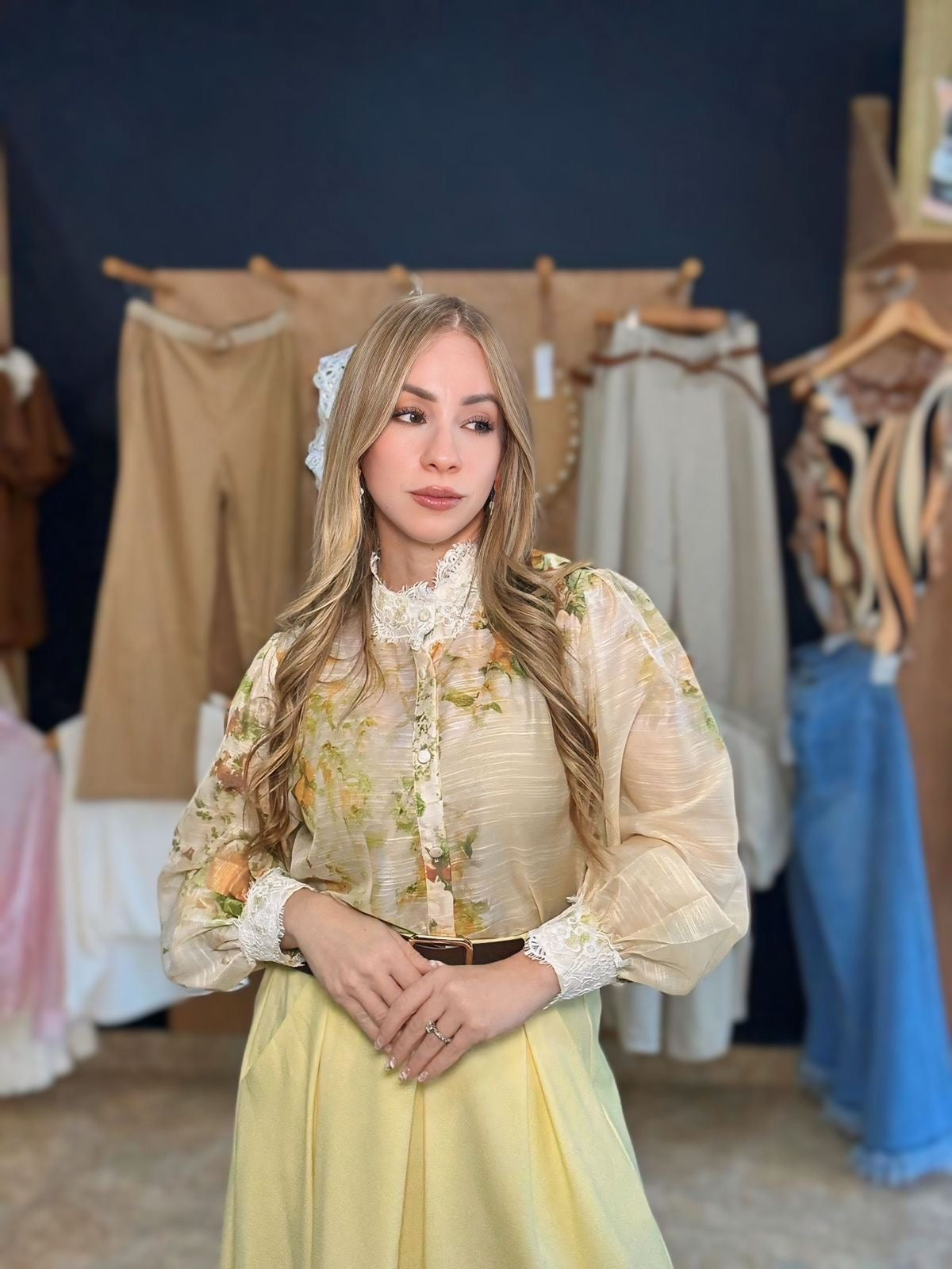 Floral yellow Lace top