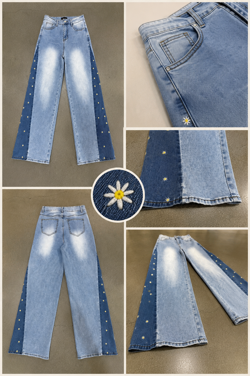 Floral denim jeans