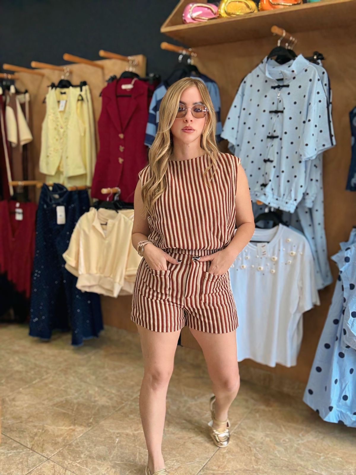 Stripe pocket Short Set