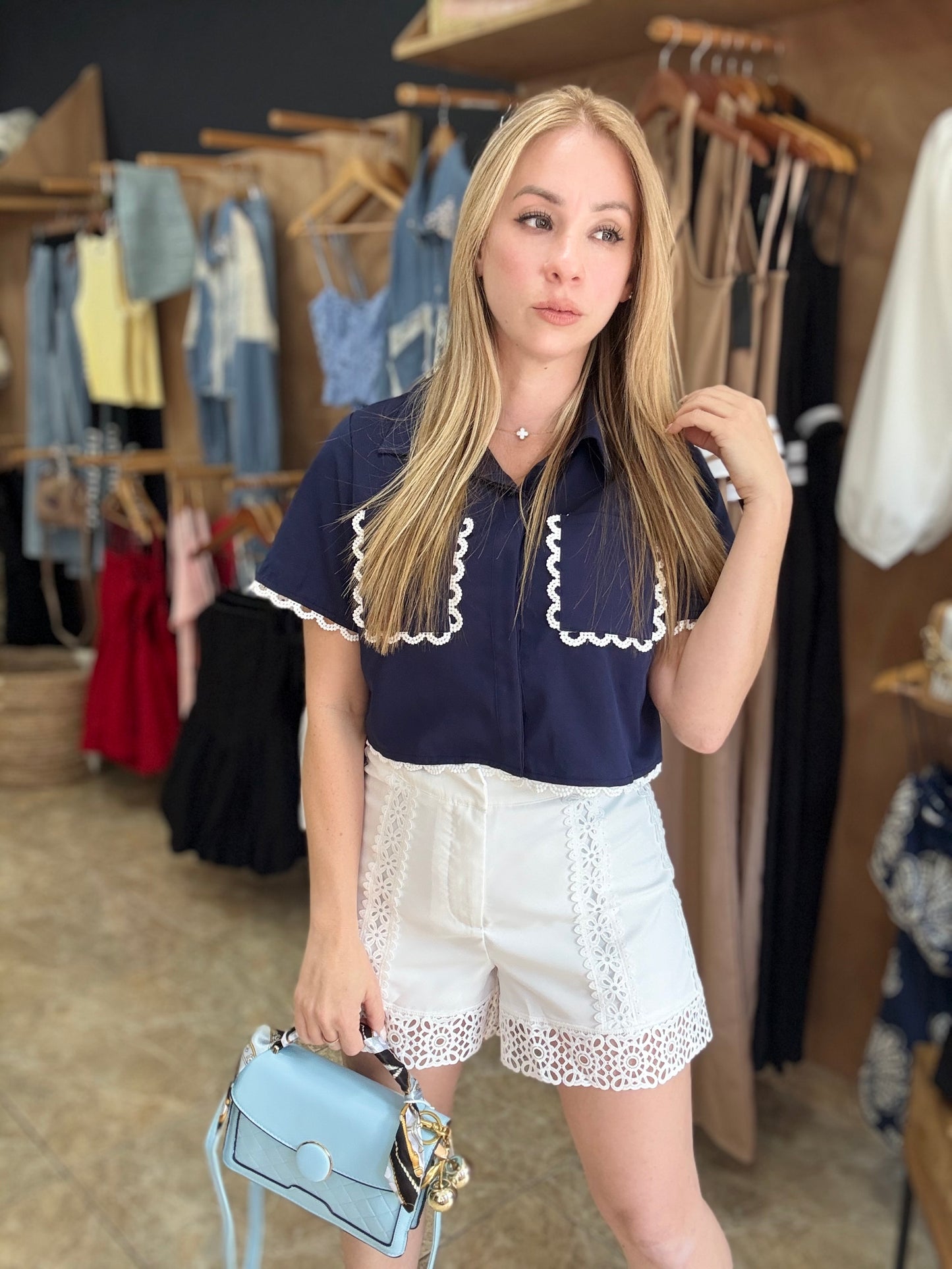Navy Lace top
