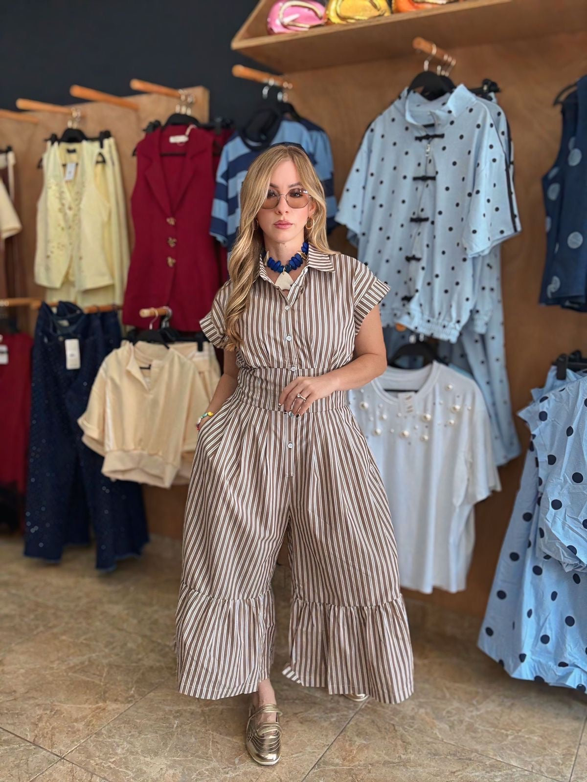 Stripe Ruffle Hem Jumpsuit