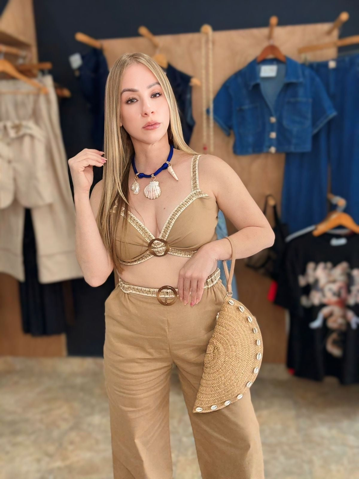 Camel Crop top set