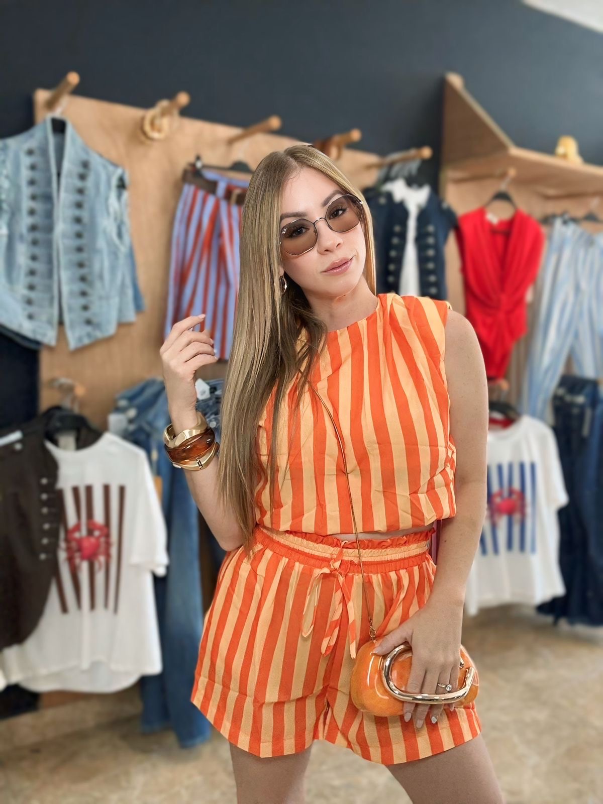 Orange Stripe Short Set