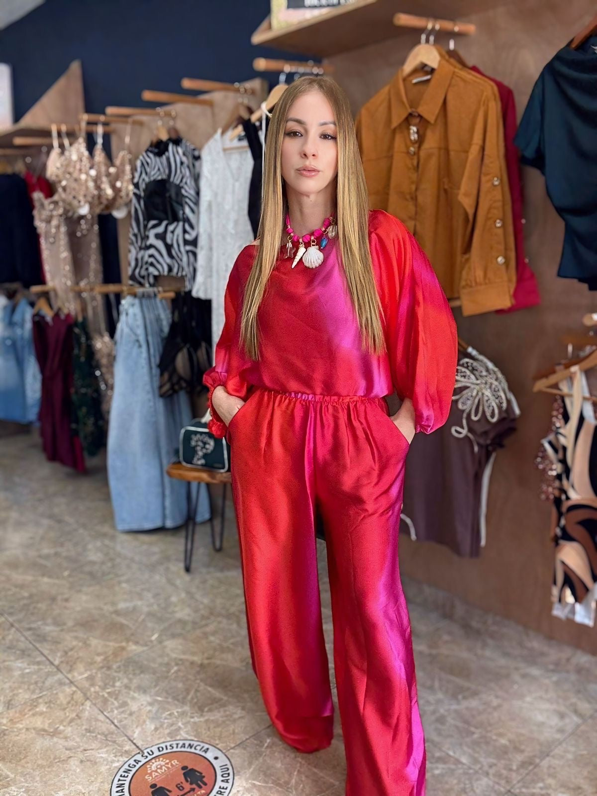 Color Block Satin Set
