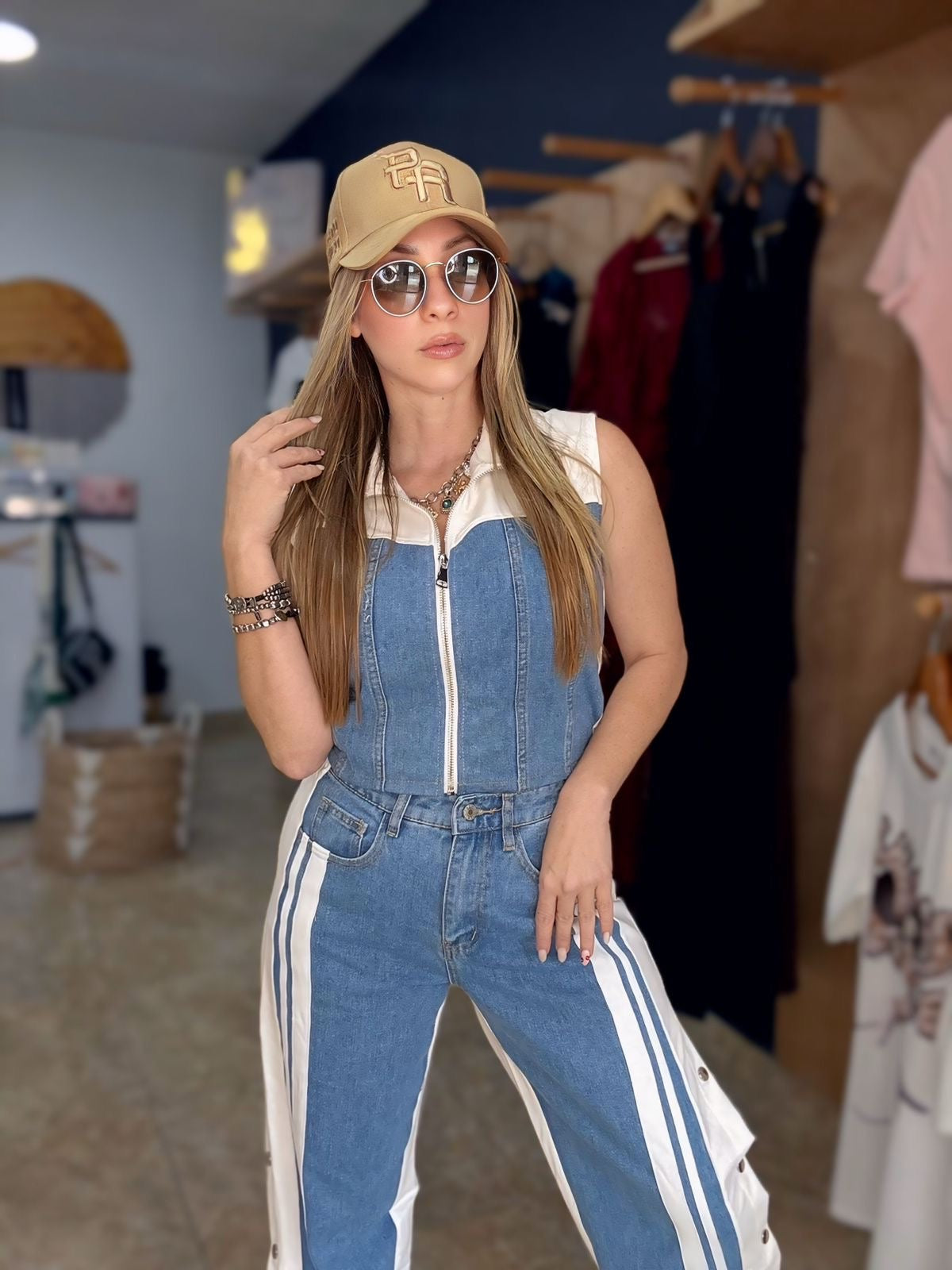 Travel denim & white set