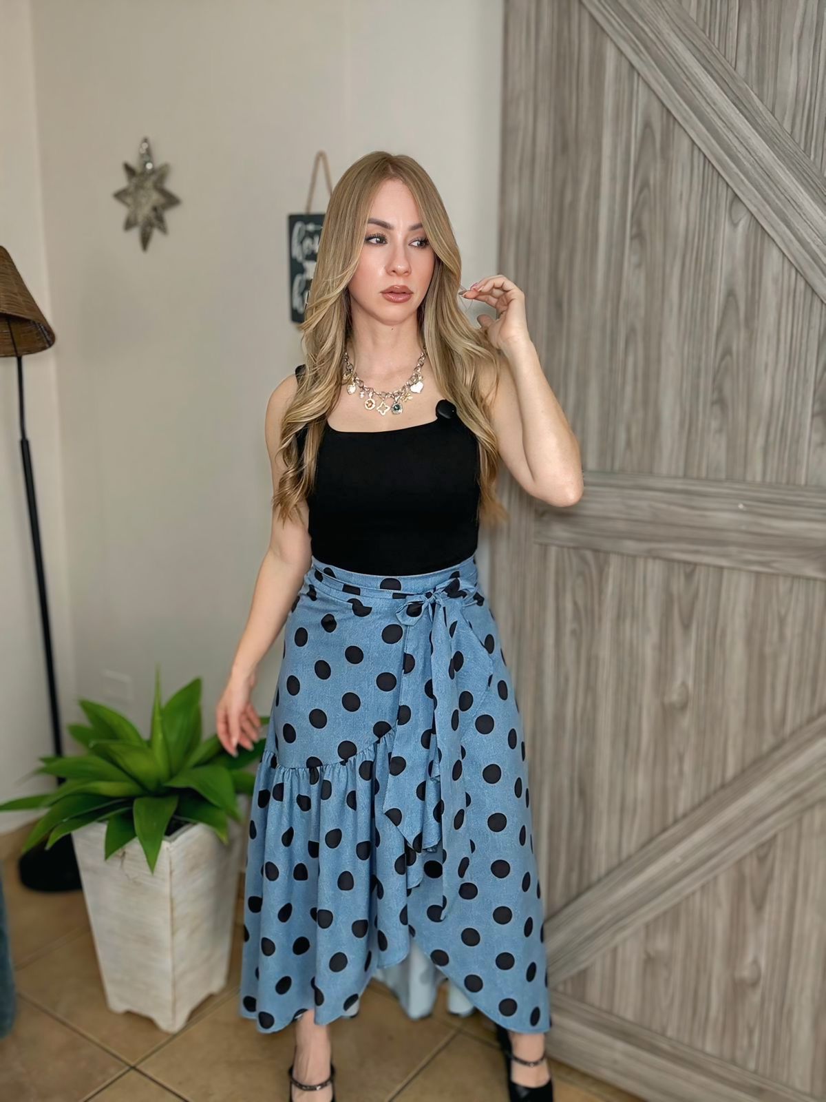Polkadots denim Skirt