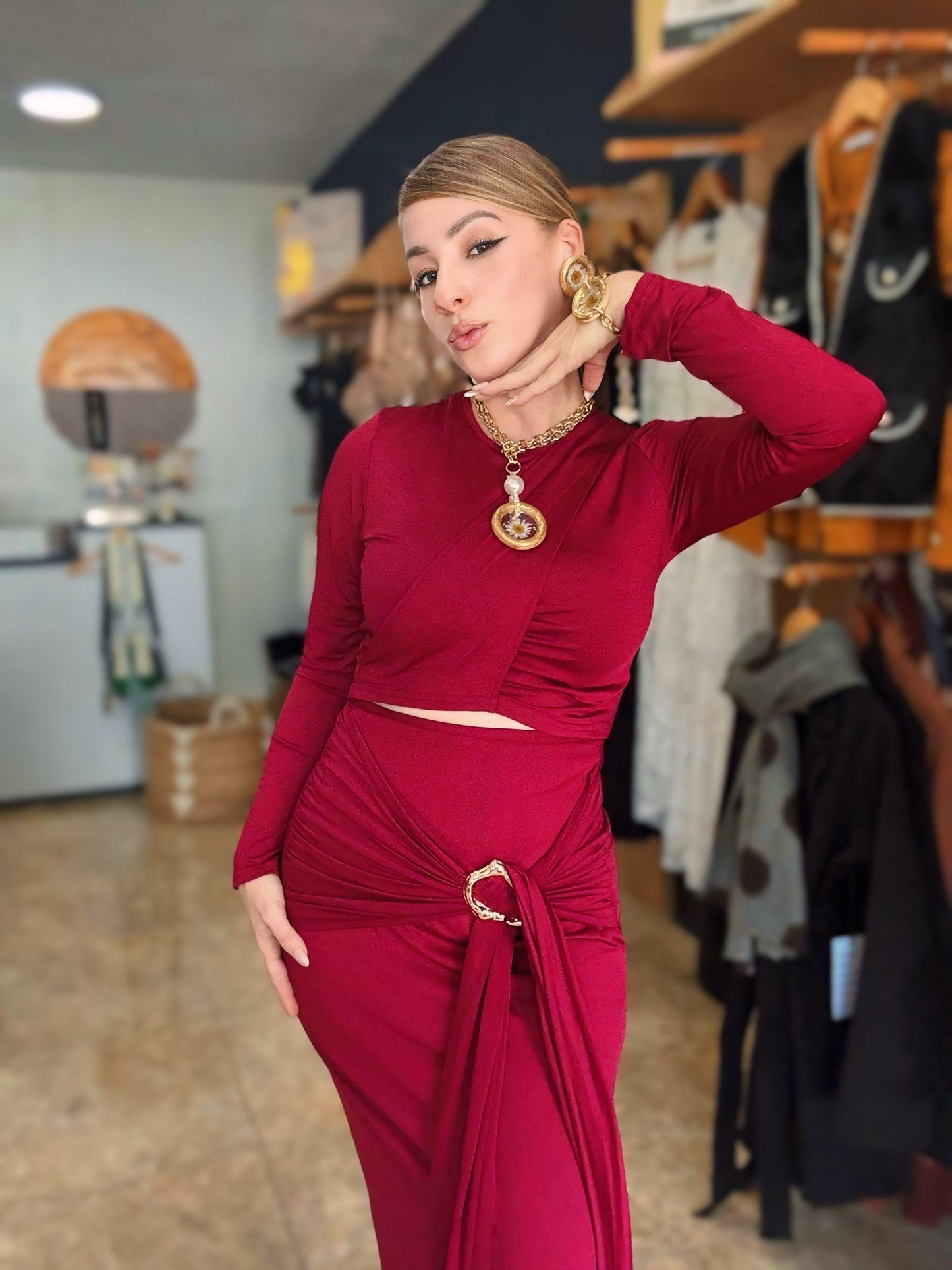 Wine fashion skirt set
