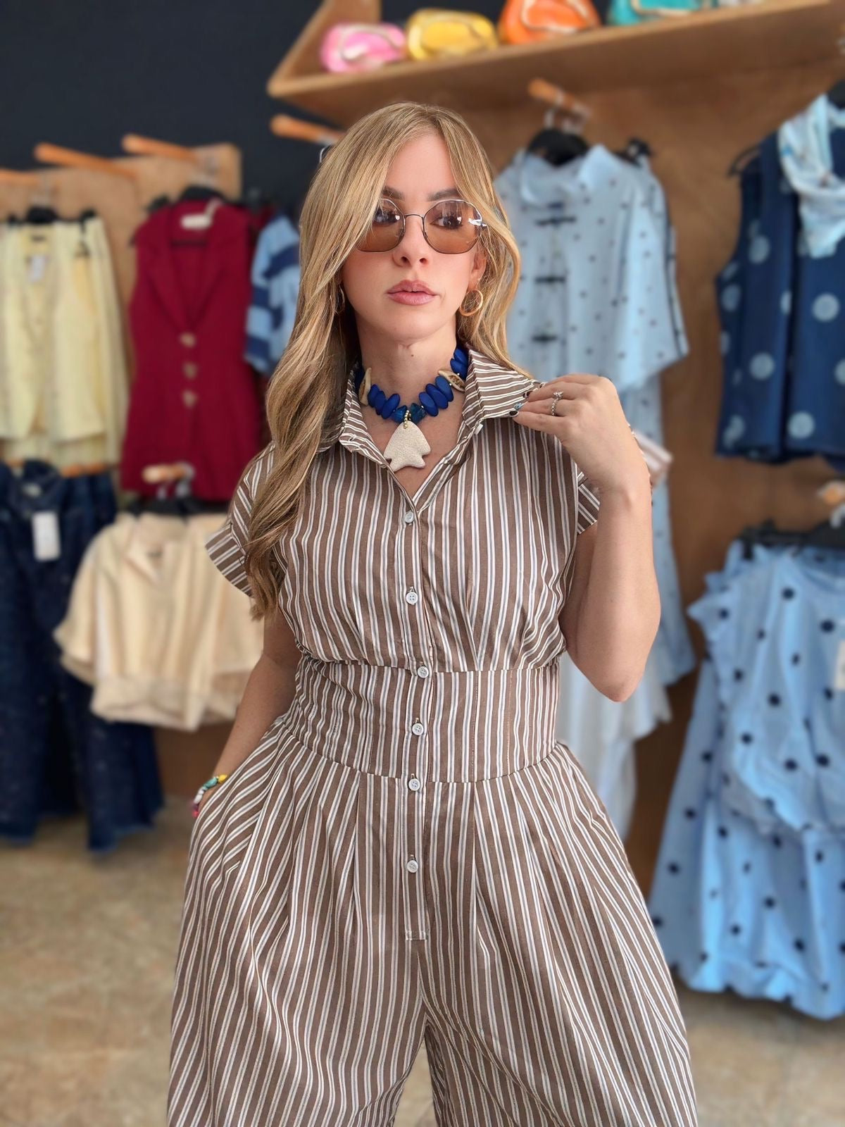 Stripe Ruffle Hem Jumpsuit