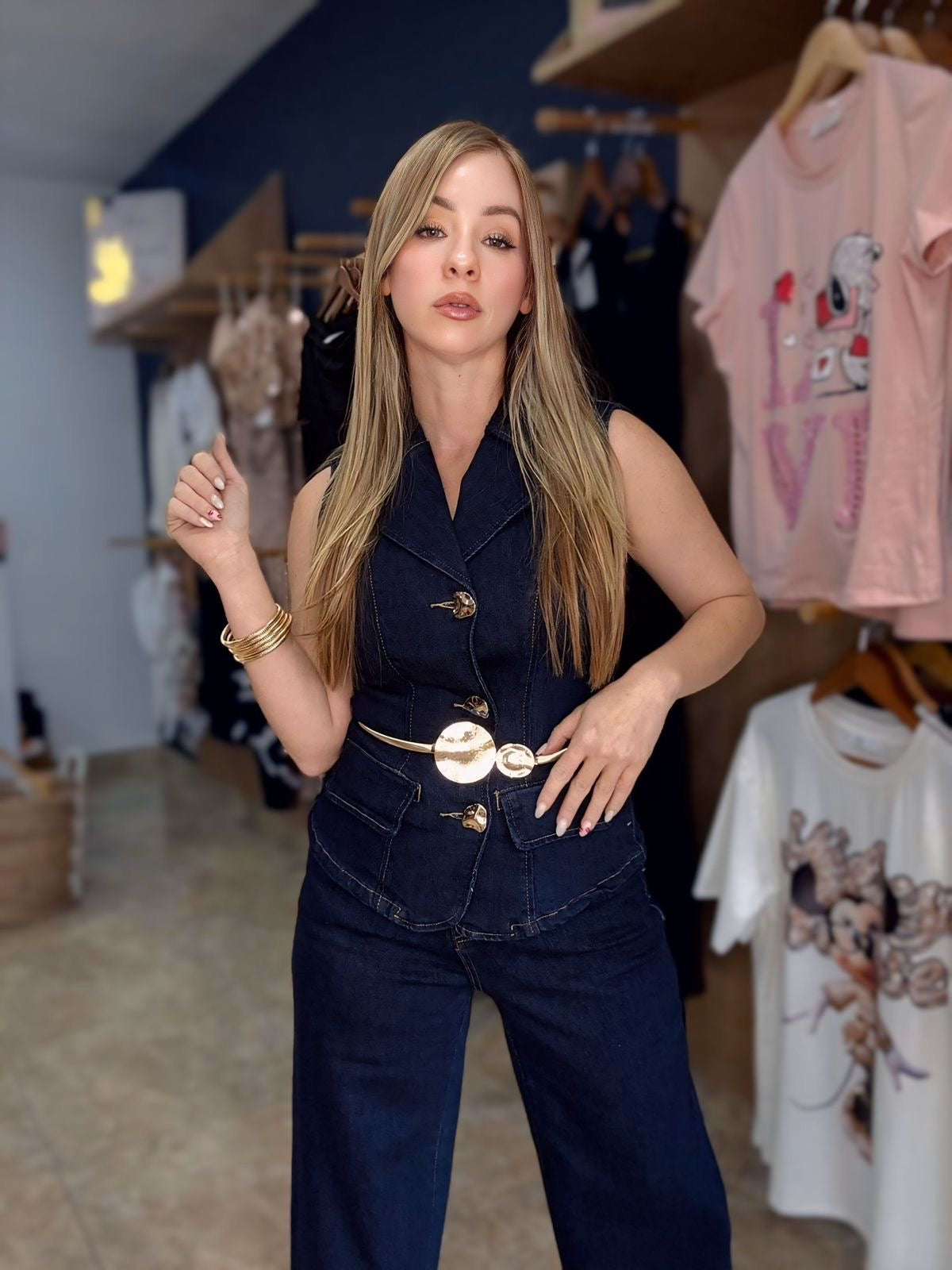 Vest denim Belt set