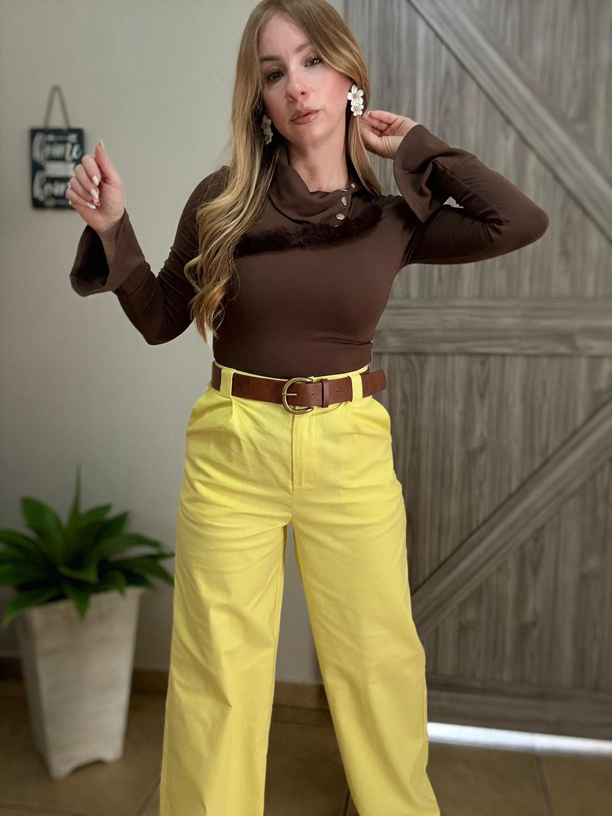 Linen strechy Yellow Pant