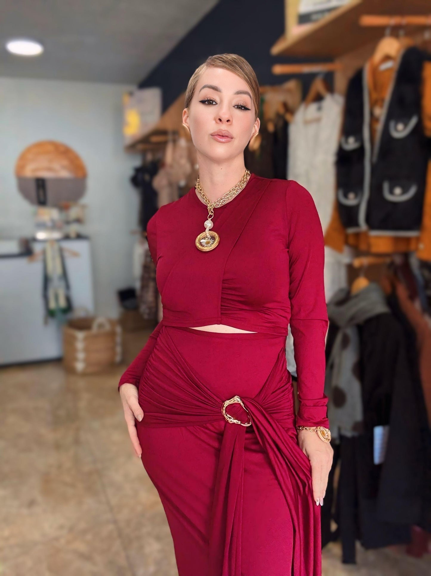 Wine fashion skirt set