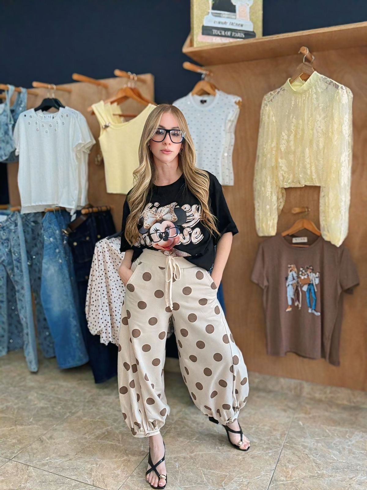 Taupe Brown Polka Dot Pant