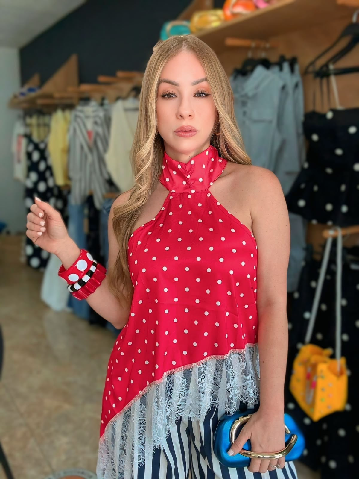 Polka Lace red top