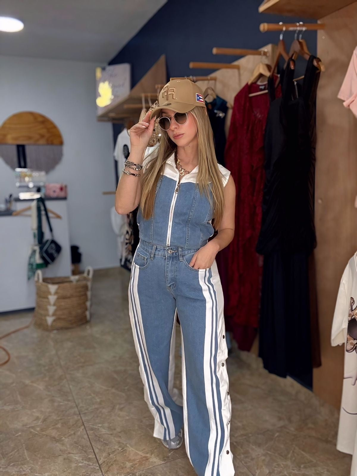 Travel denim & white set