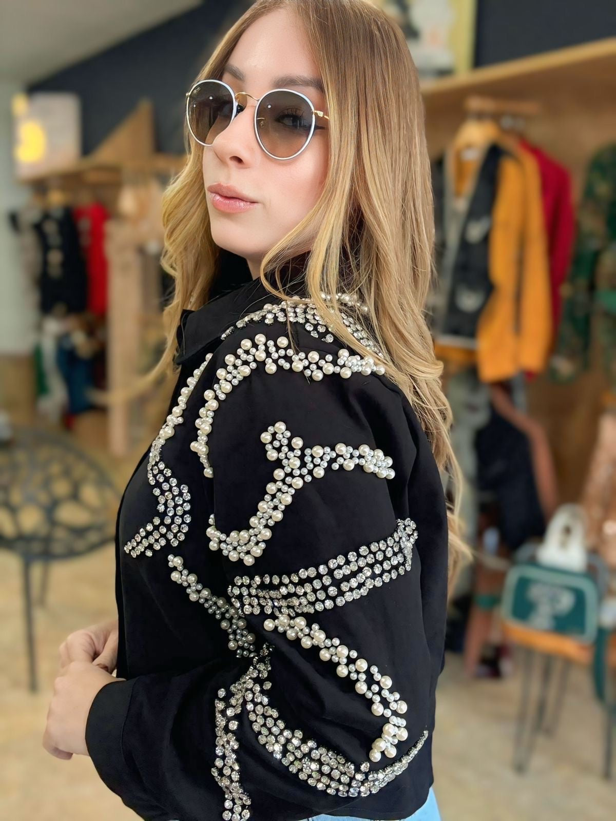 Top with rhinestone & Pearl detail