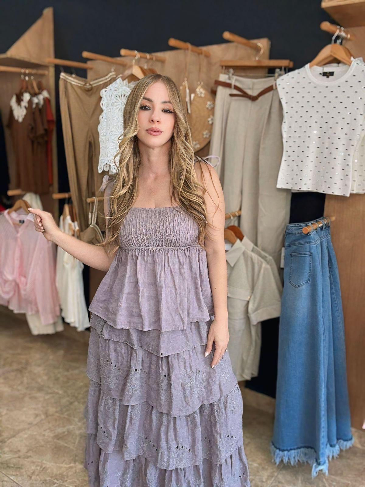 Linen Eyelet Skirt Set