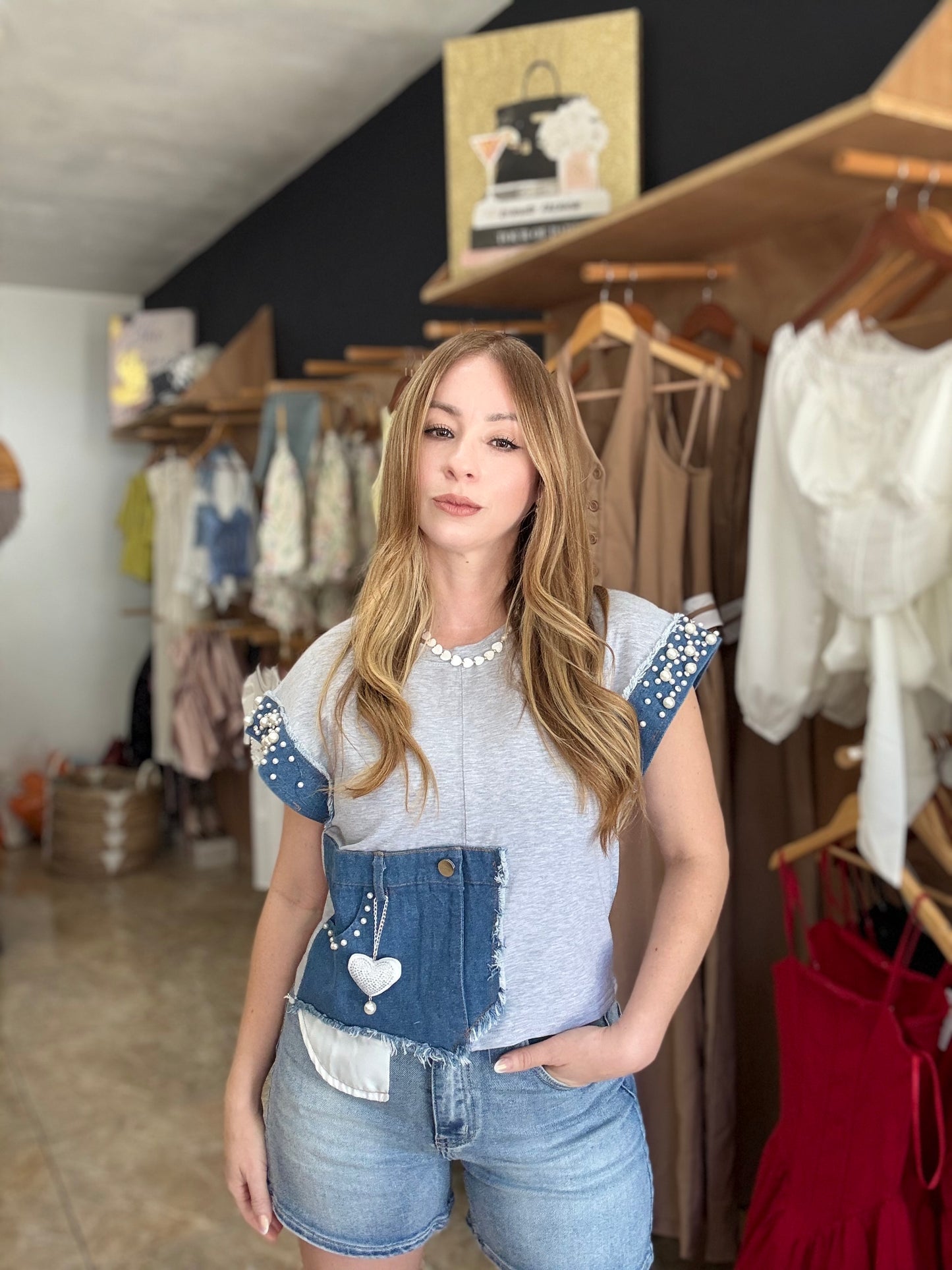 Gray & Denim Top