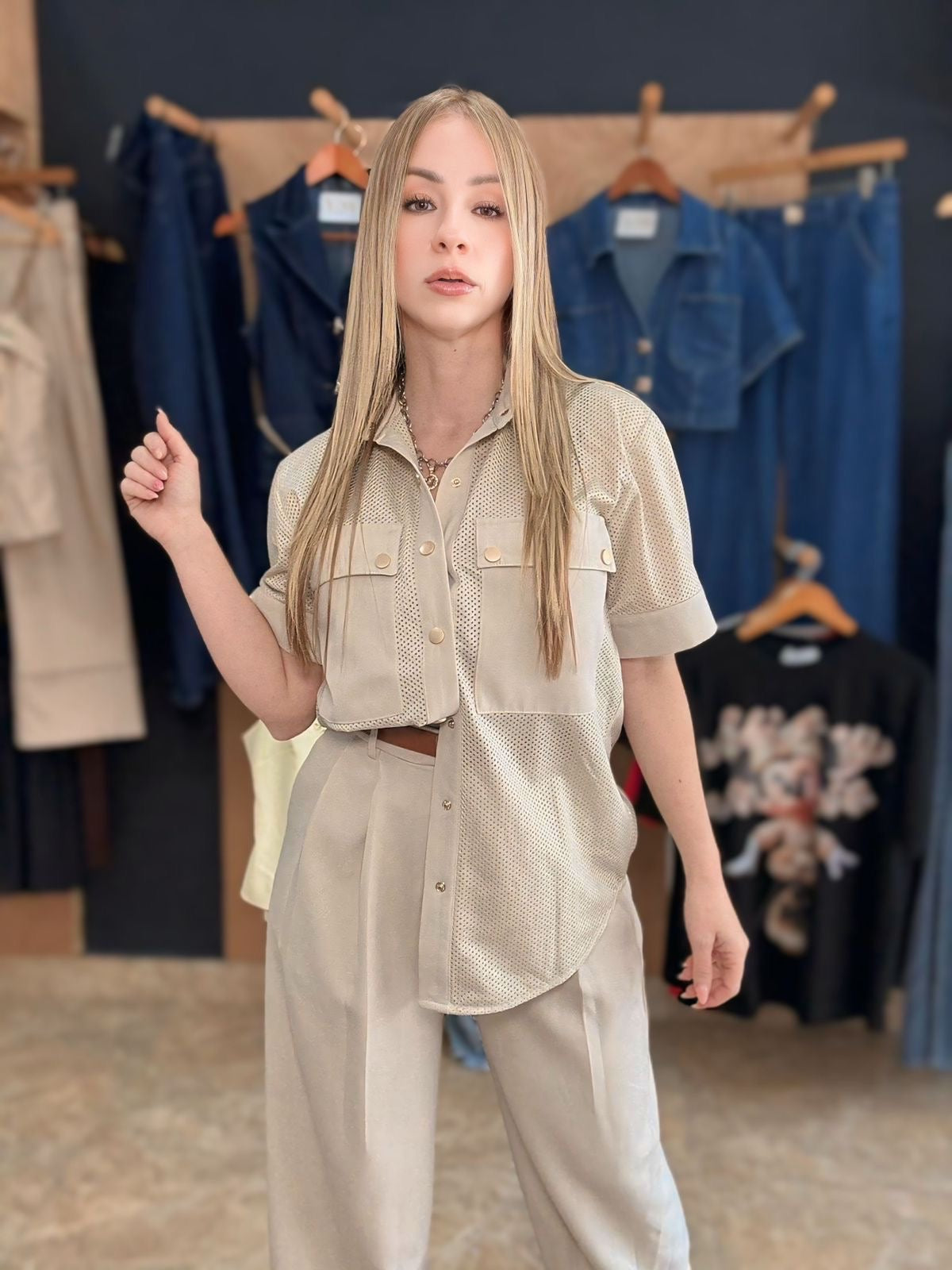 Beige Pant SeT With Belt