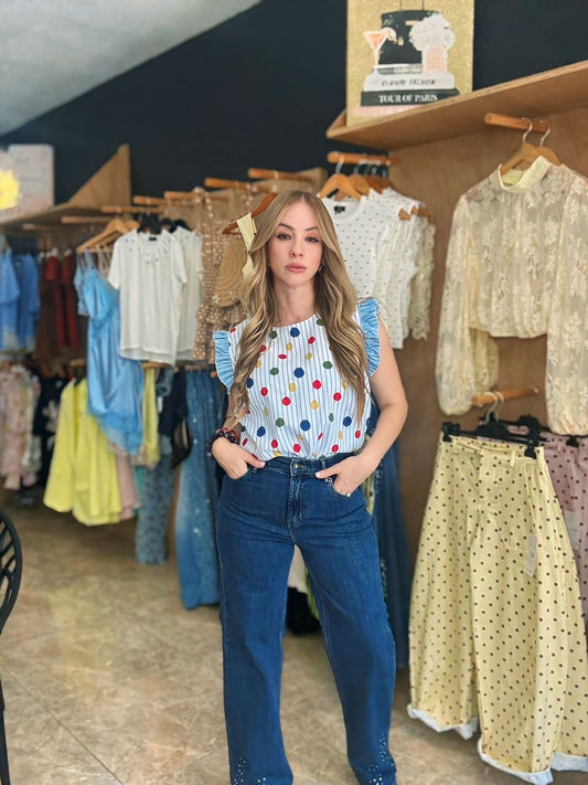 Polka Stripe Blue Top