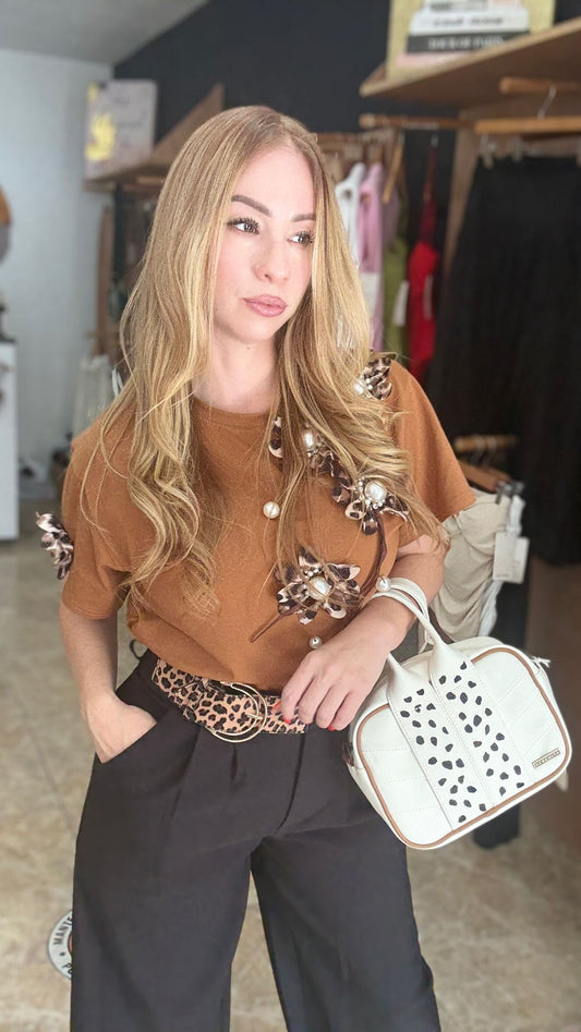 Camel animal print top