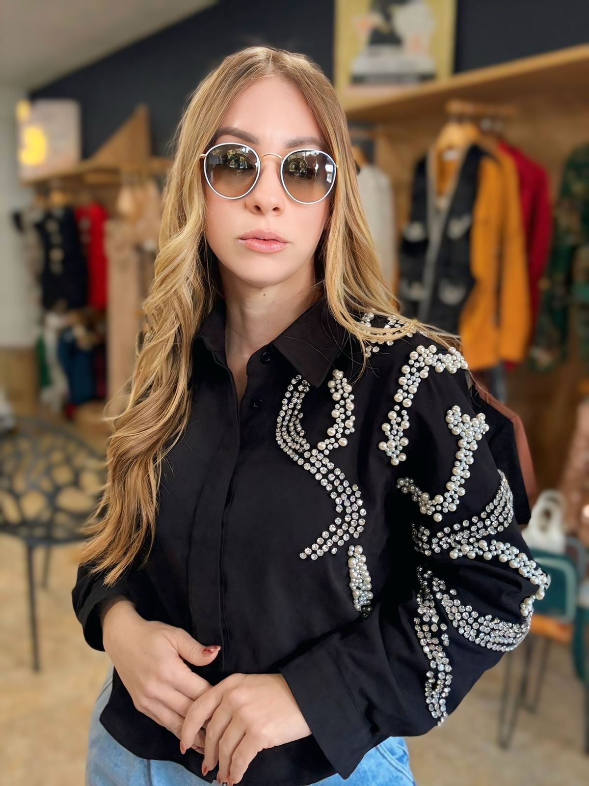 Top with rhinestone & Pearl detail