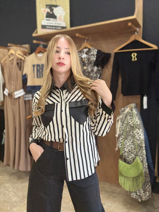 Stripe Leather top