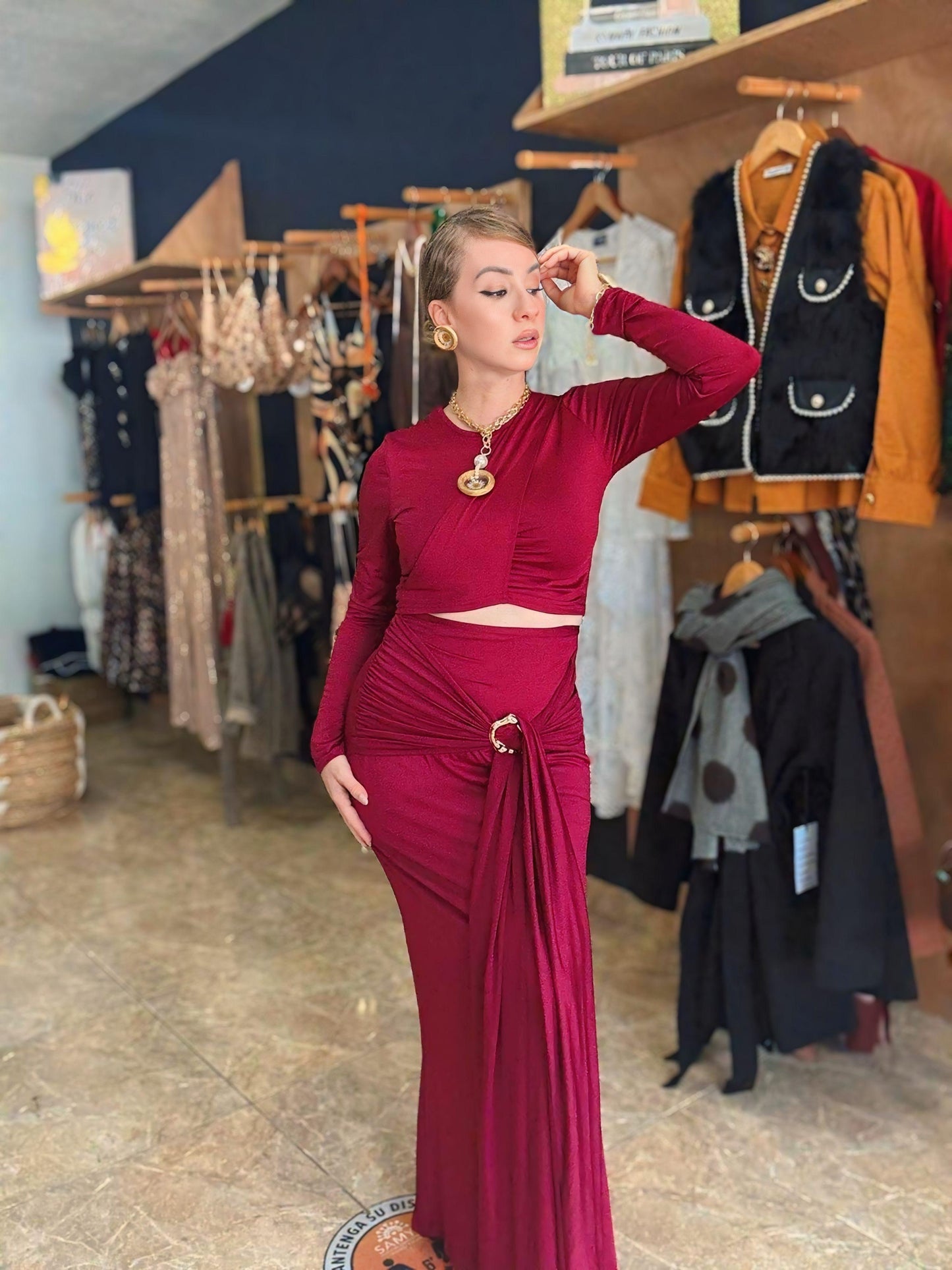 Wine fashion skirt set