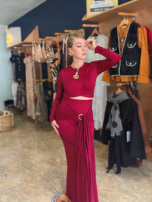 Wine fashion skirt set