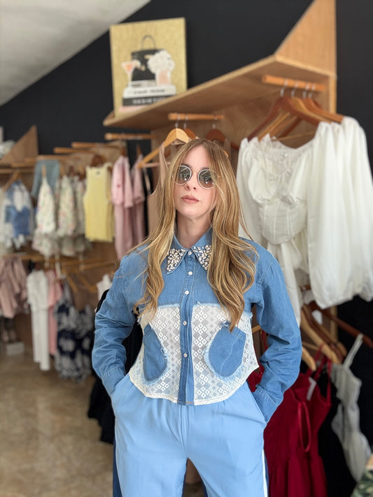 Denim & Lace Top