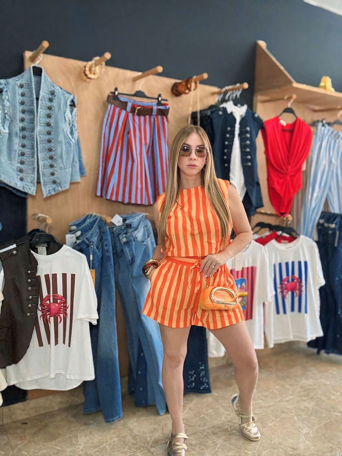 Orange Stripe Short Set