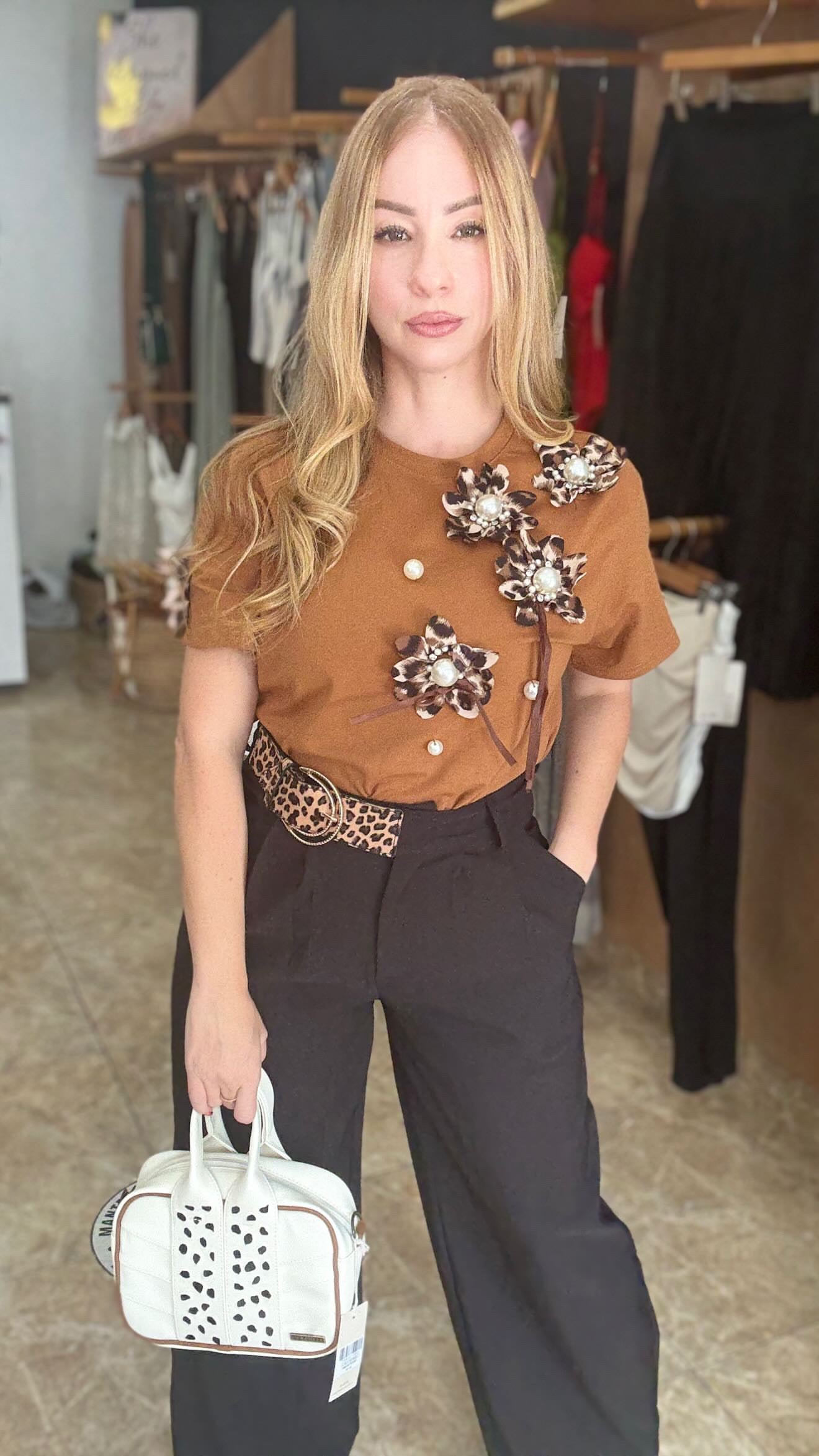 Camel animal print top
