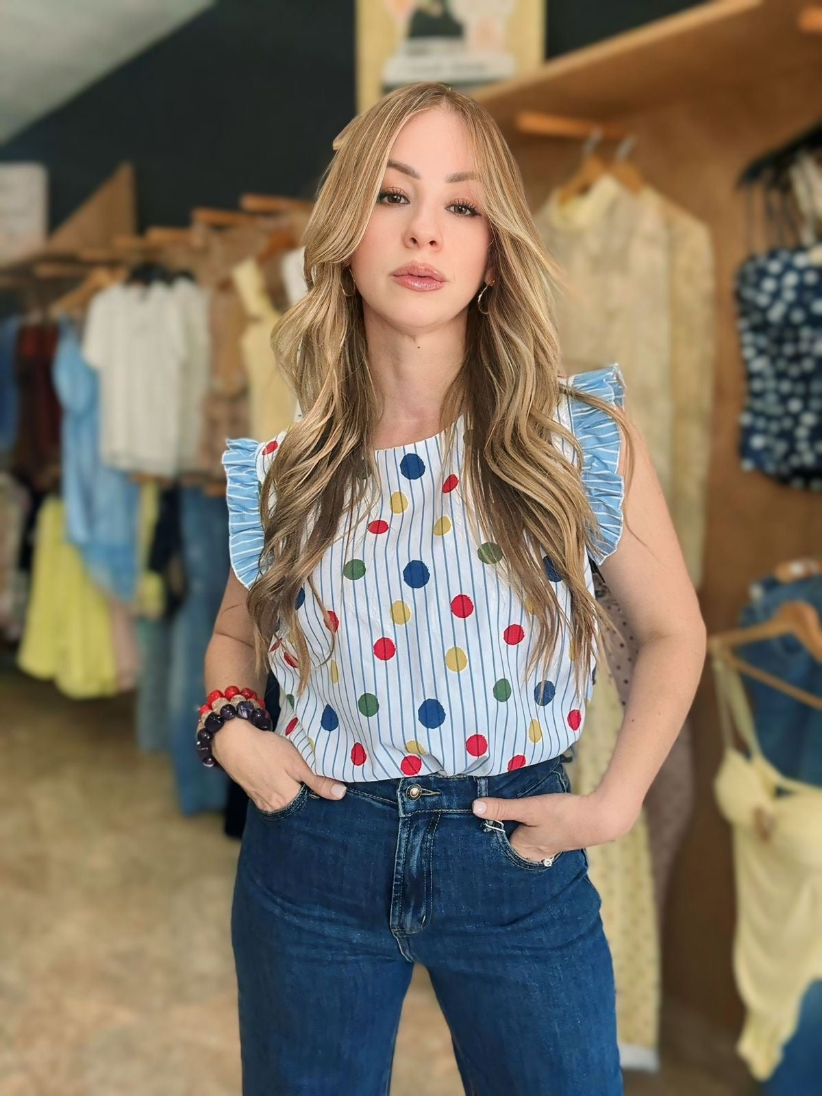 Polka Stripe Blue Top